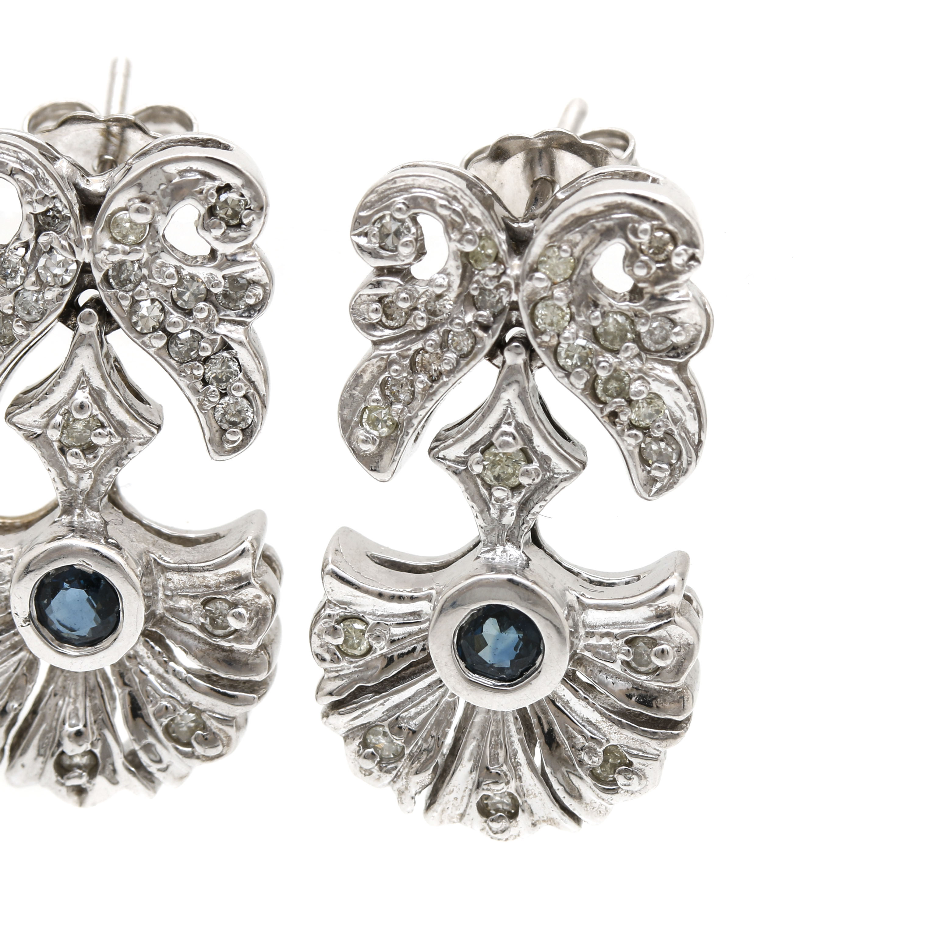 14K White Gold Sapphire and Diamond Earrings