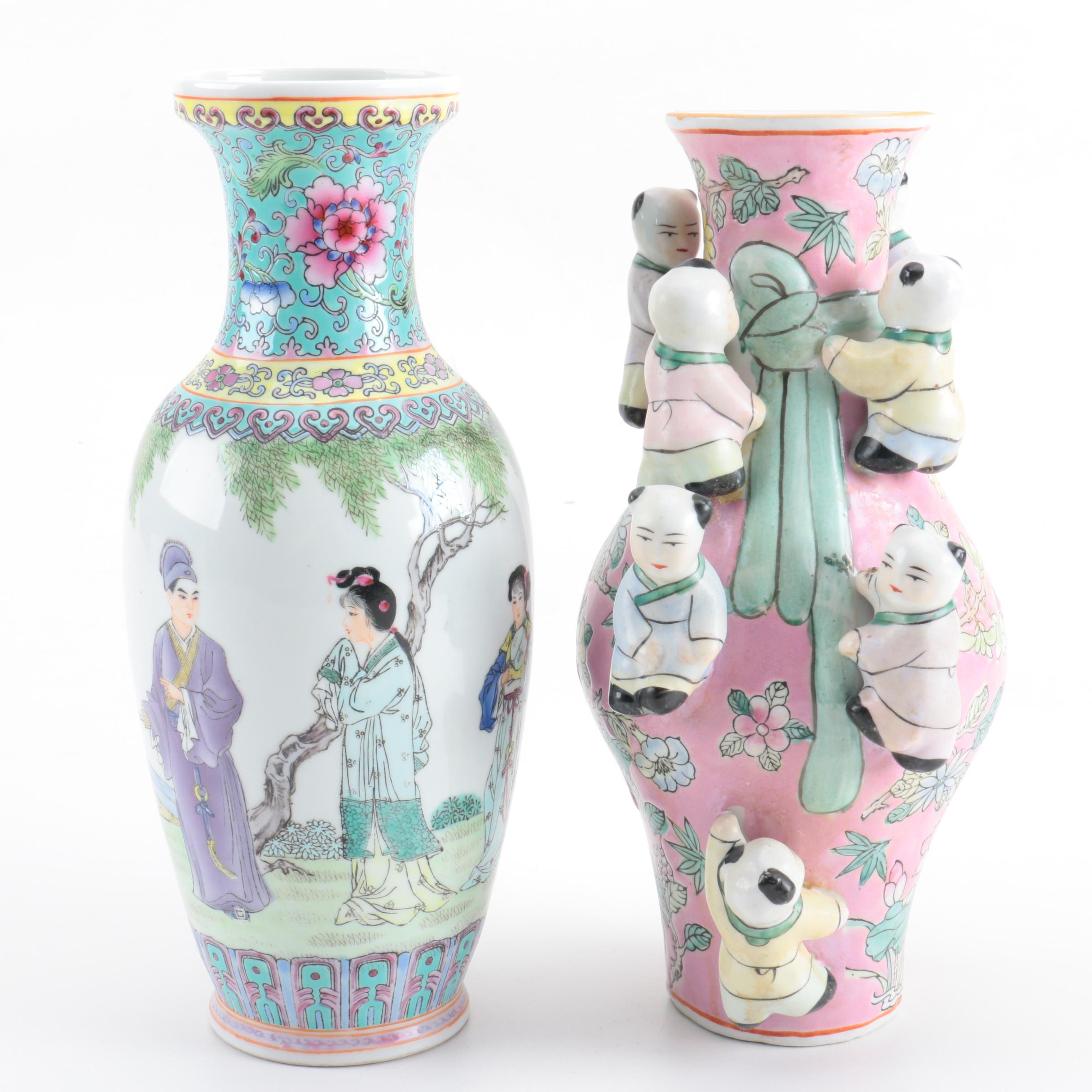 Chinese Enameled Porcelain Fertility and Figural Vases