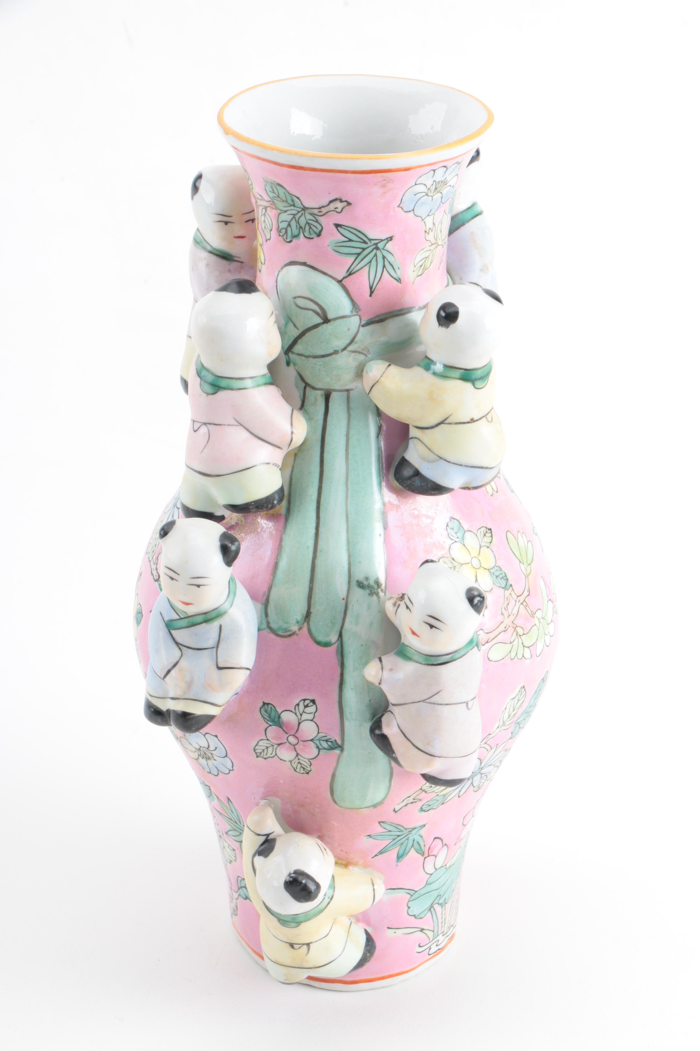 Chinese Enameled Porcelain Fertility and Figural Vases