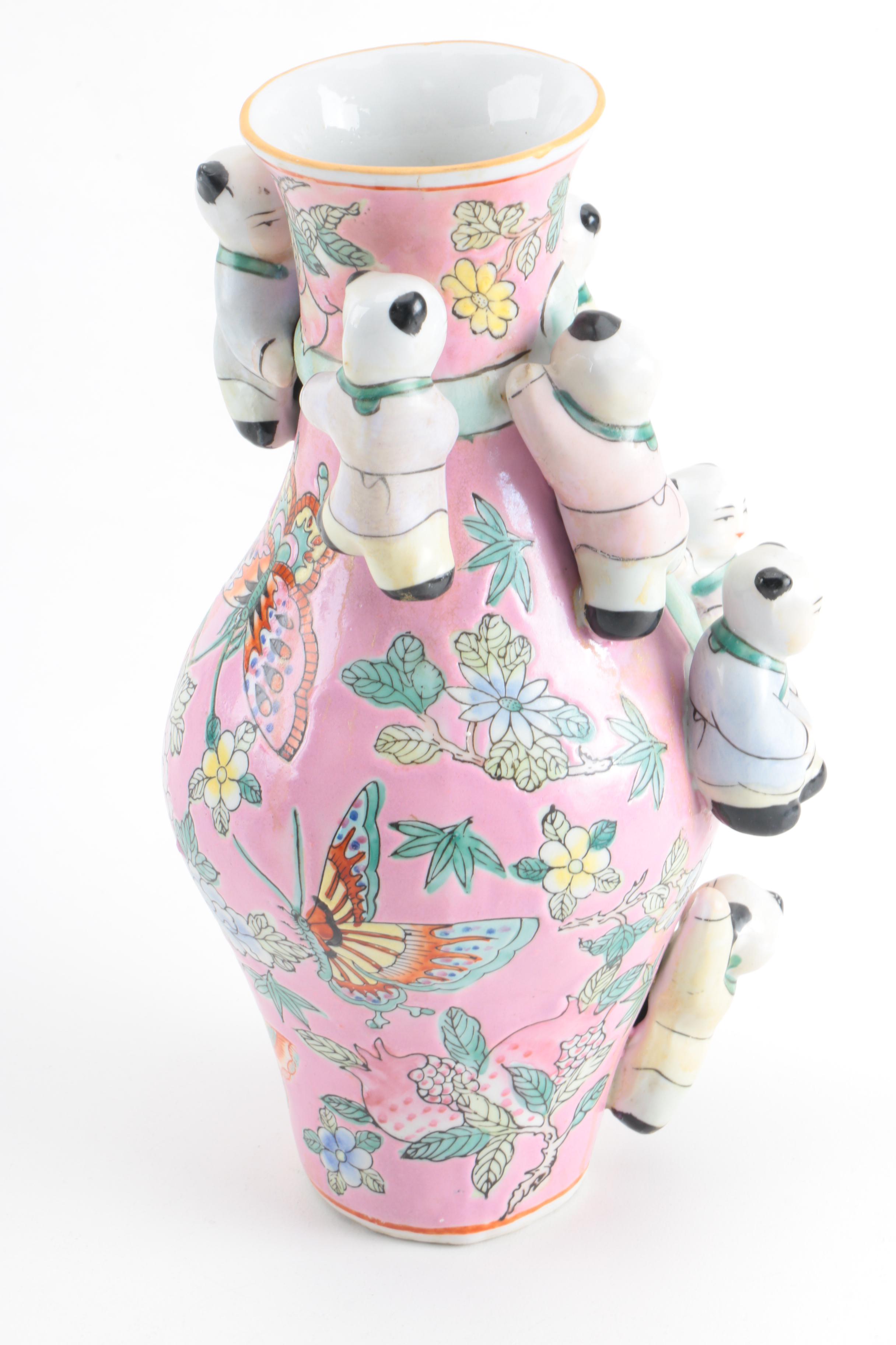 Chinese Enameled Porcelain Fertility and Figural Vases