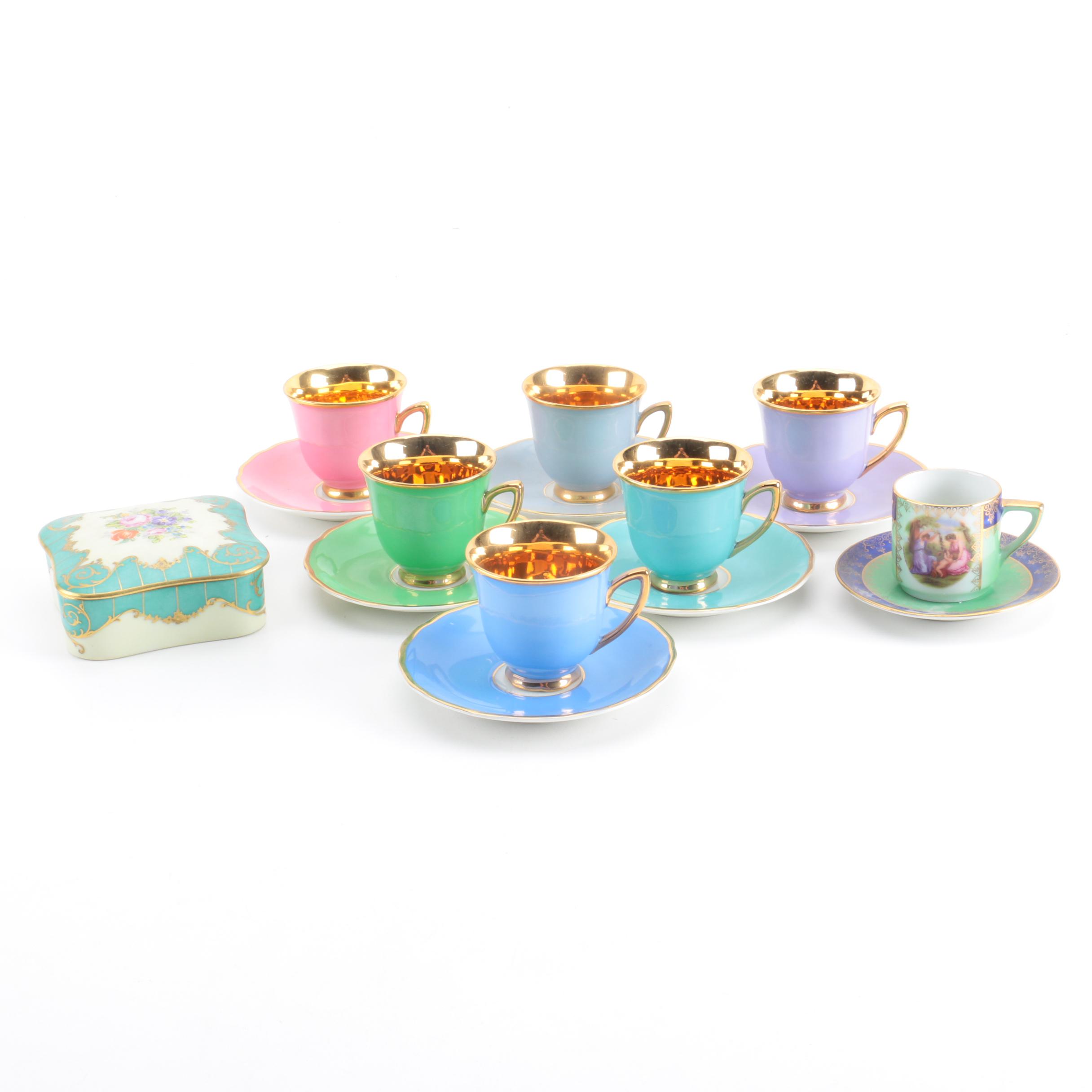 Czechoslovakian Teacups and Serving Dishes
