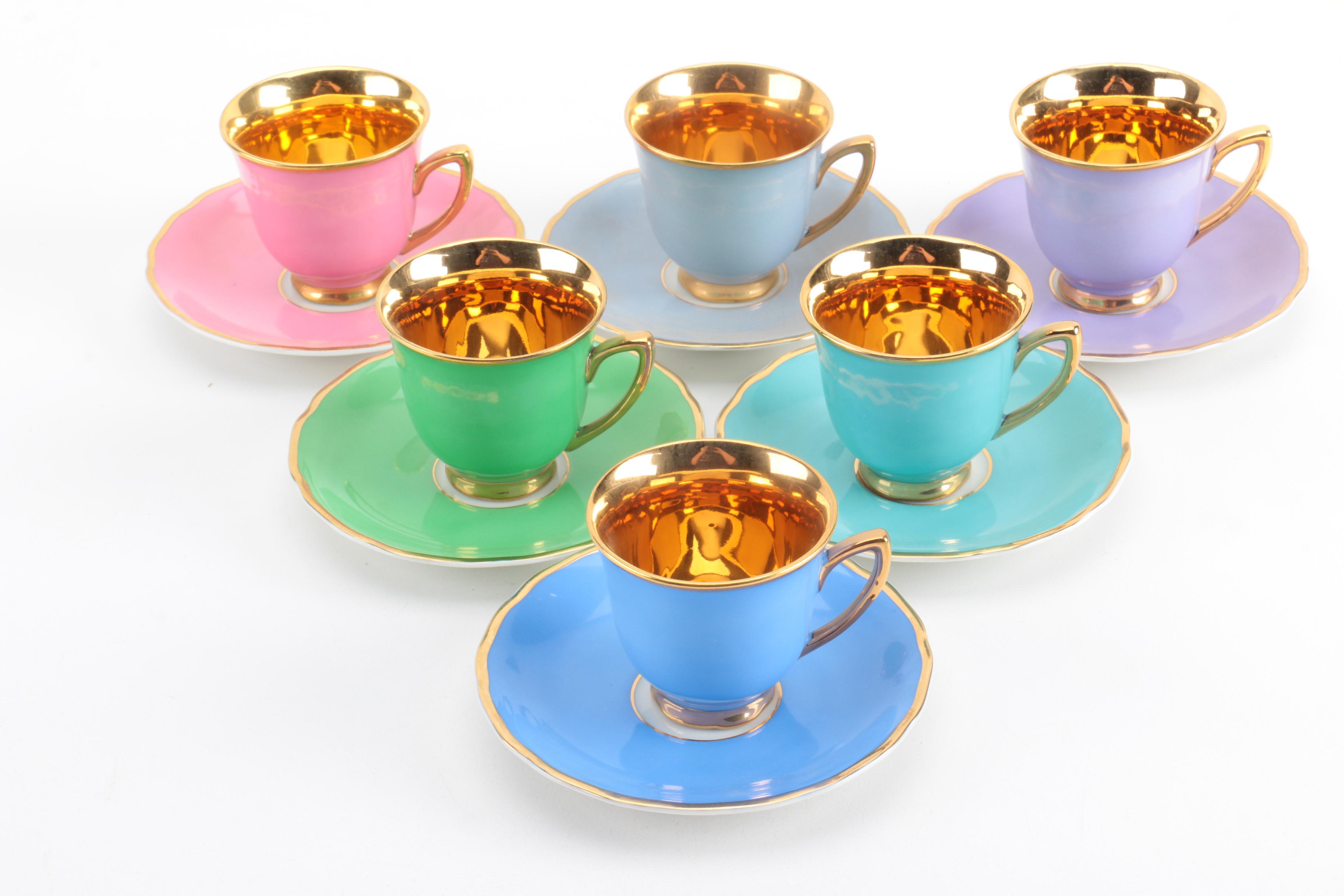 Czechoslovakian Teacups and Serving Dishes