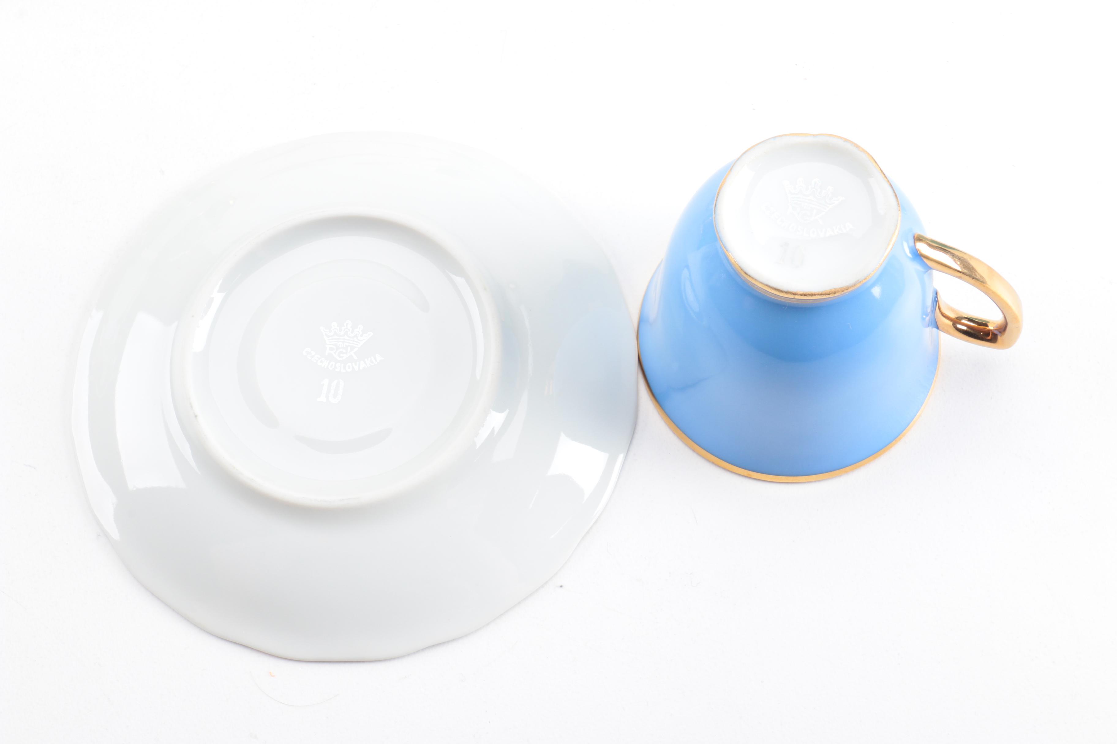 Czechoslovakian Teacups and Serving Dishes