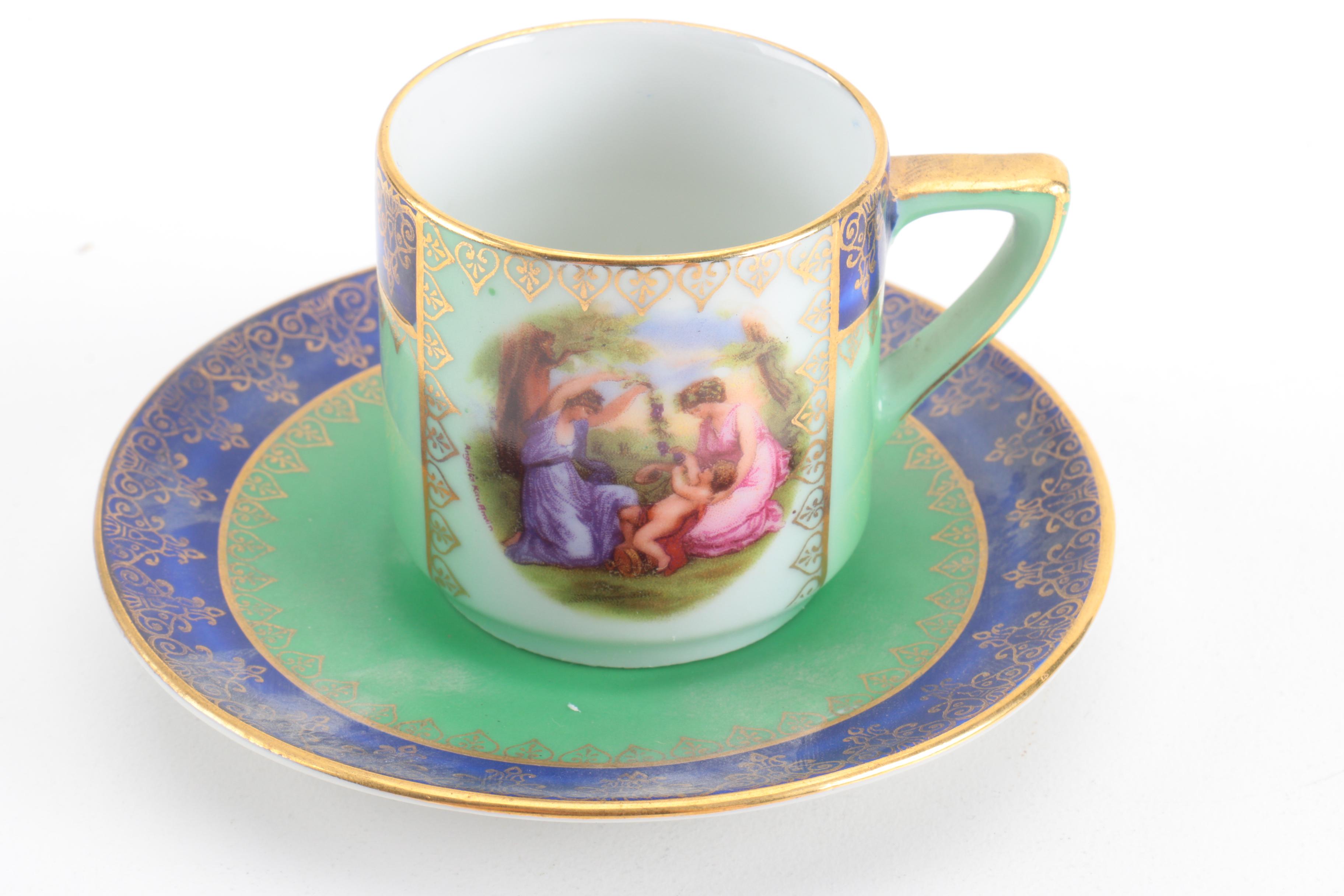 Czechoslovakian Teacups and Serving Dishes