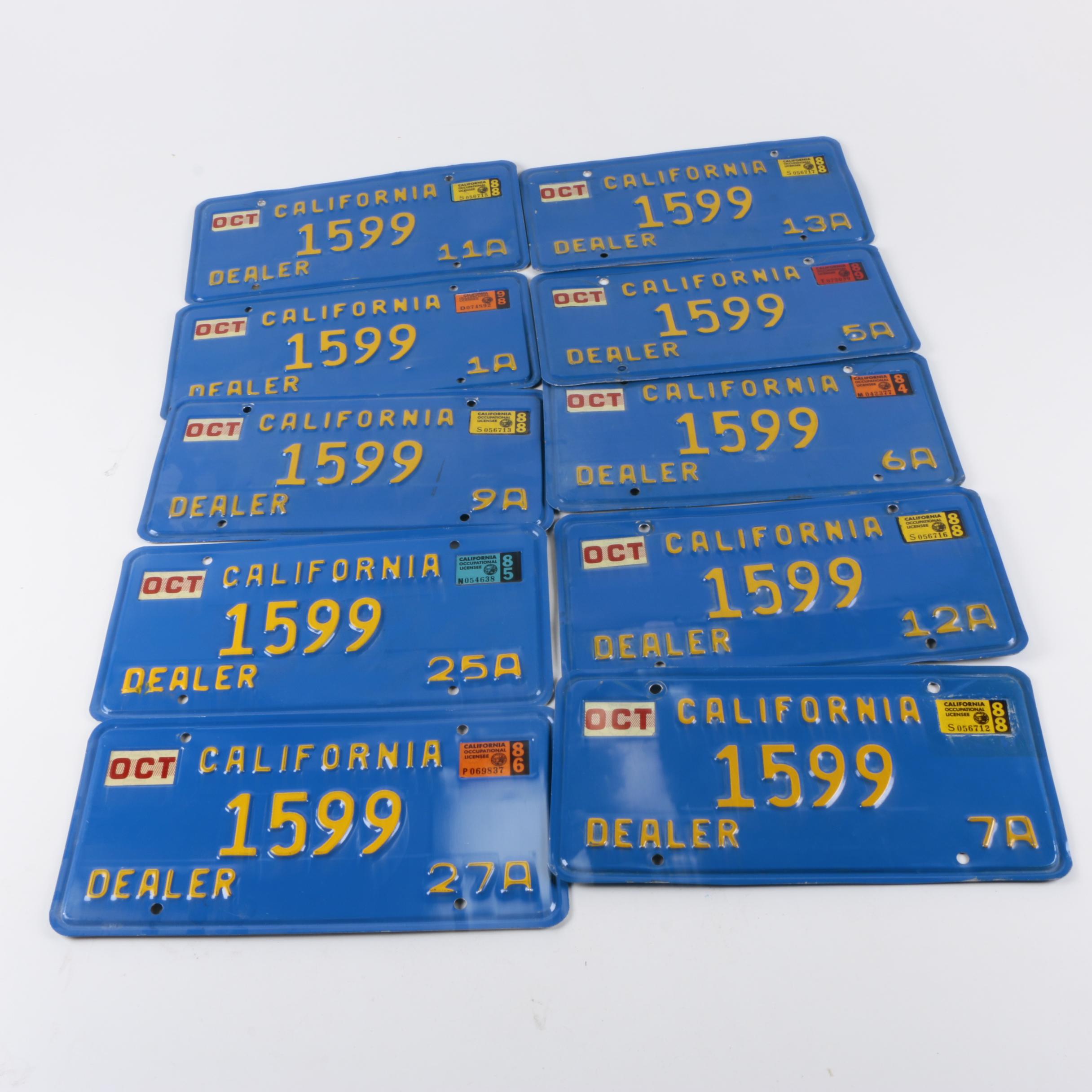 Vintage California License Plates Including Blue/Yellow And Sun Graphic