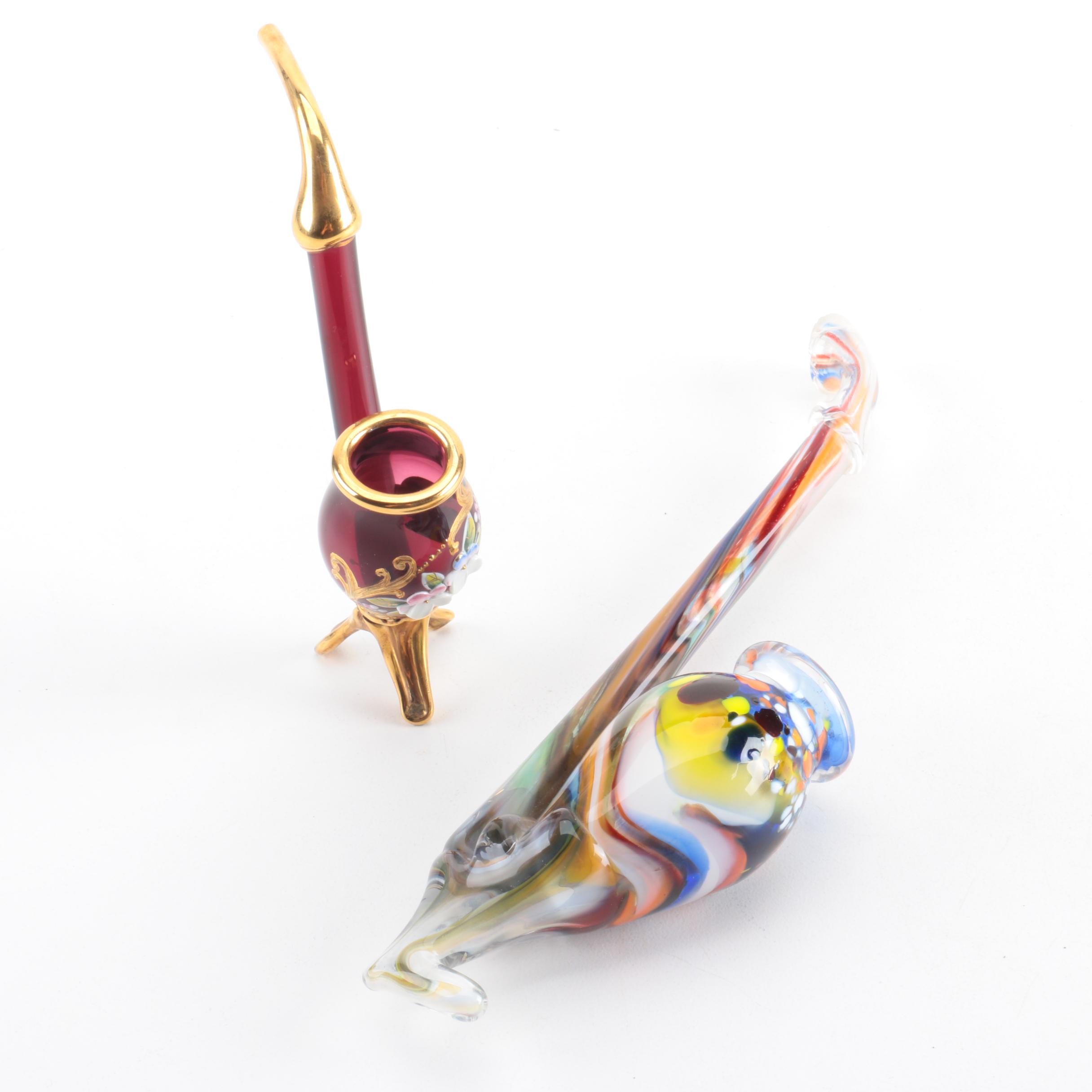 Hand Blown Glass Port/Brandy Sipping Pipe Glasses