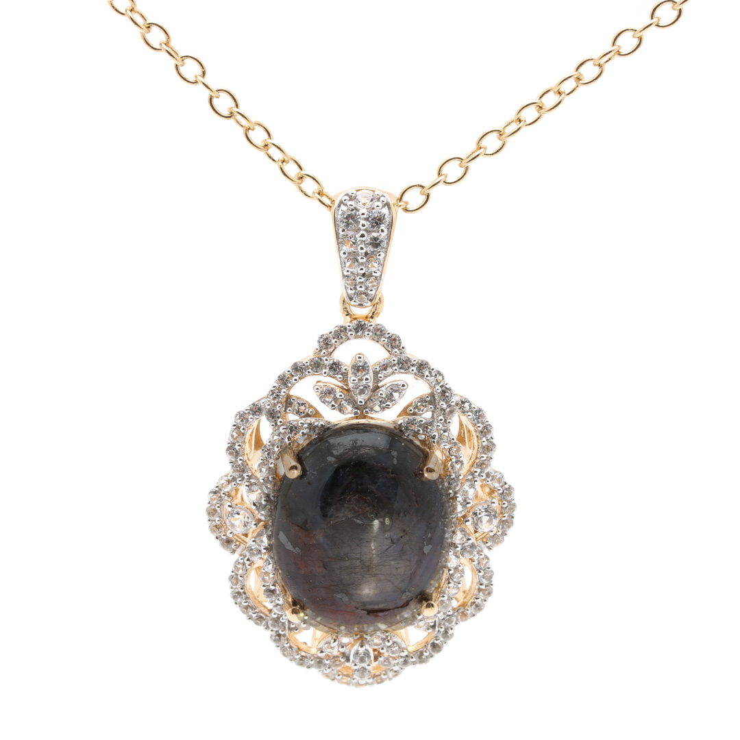 Orianne Sterling Silver Star Ruby and White Topaz Ring and Necklace