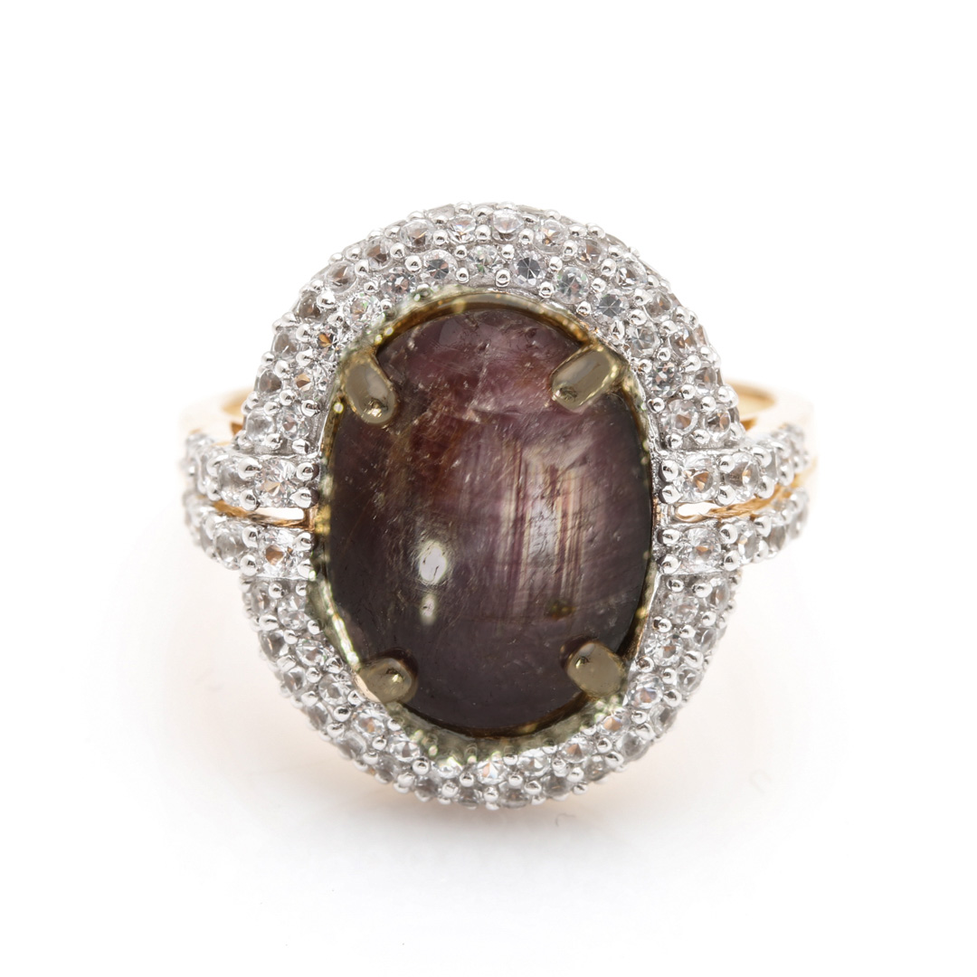 Orianne Sterling Silver Star Ruby and White Topaz Ring and Necklace