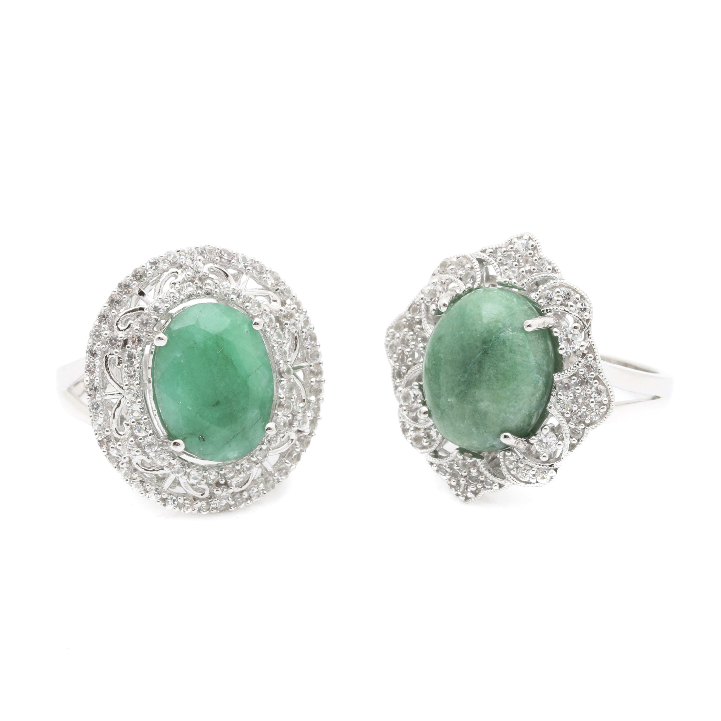 Orianne Sterling Silver Emerald and White Topaz Rings
