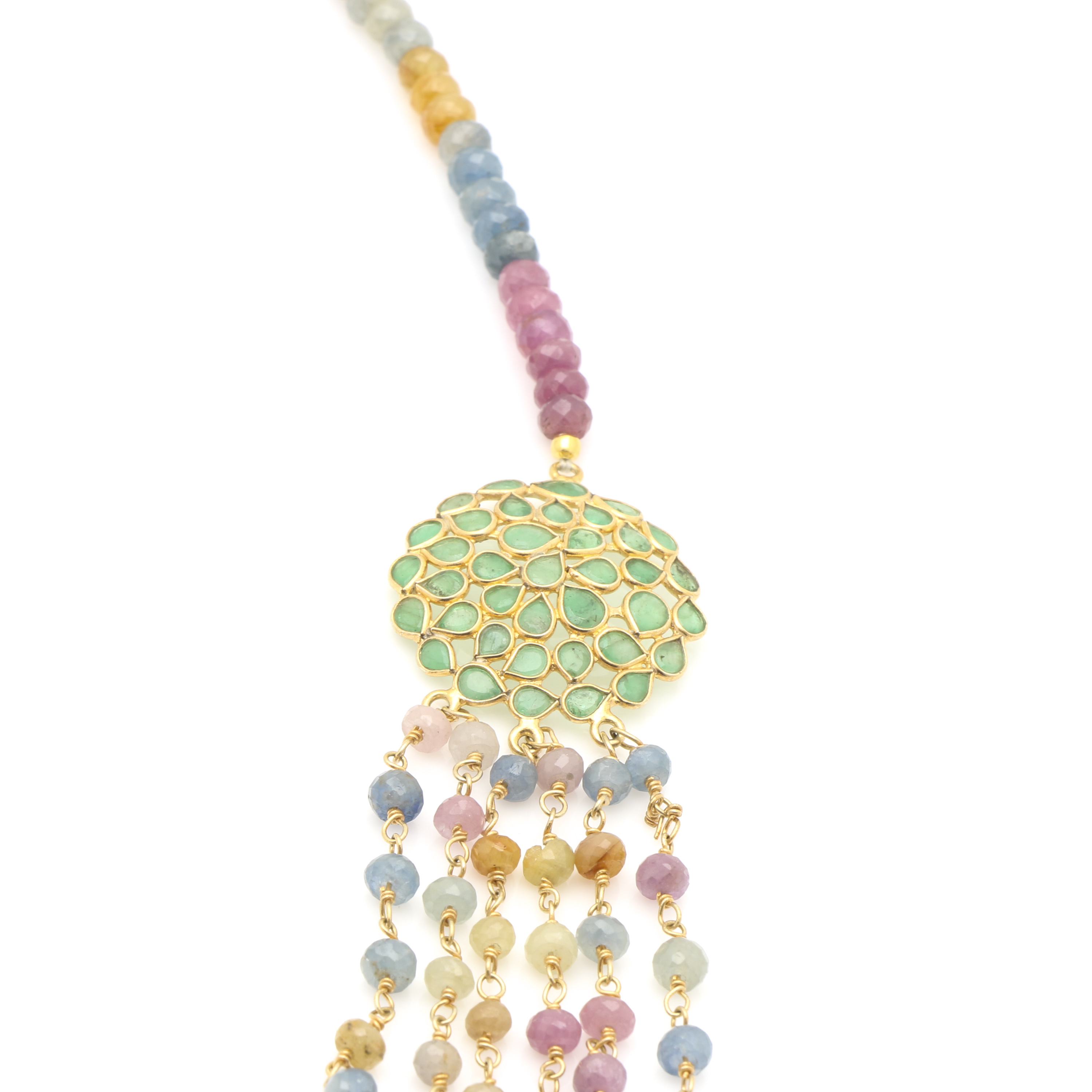 Sterling Silver Colored Sapphire and Emerald Necklace