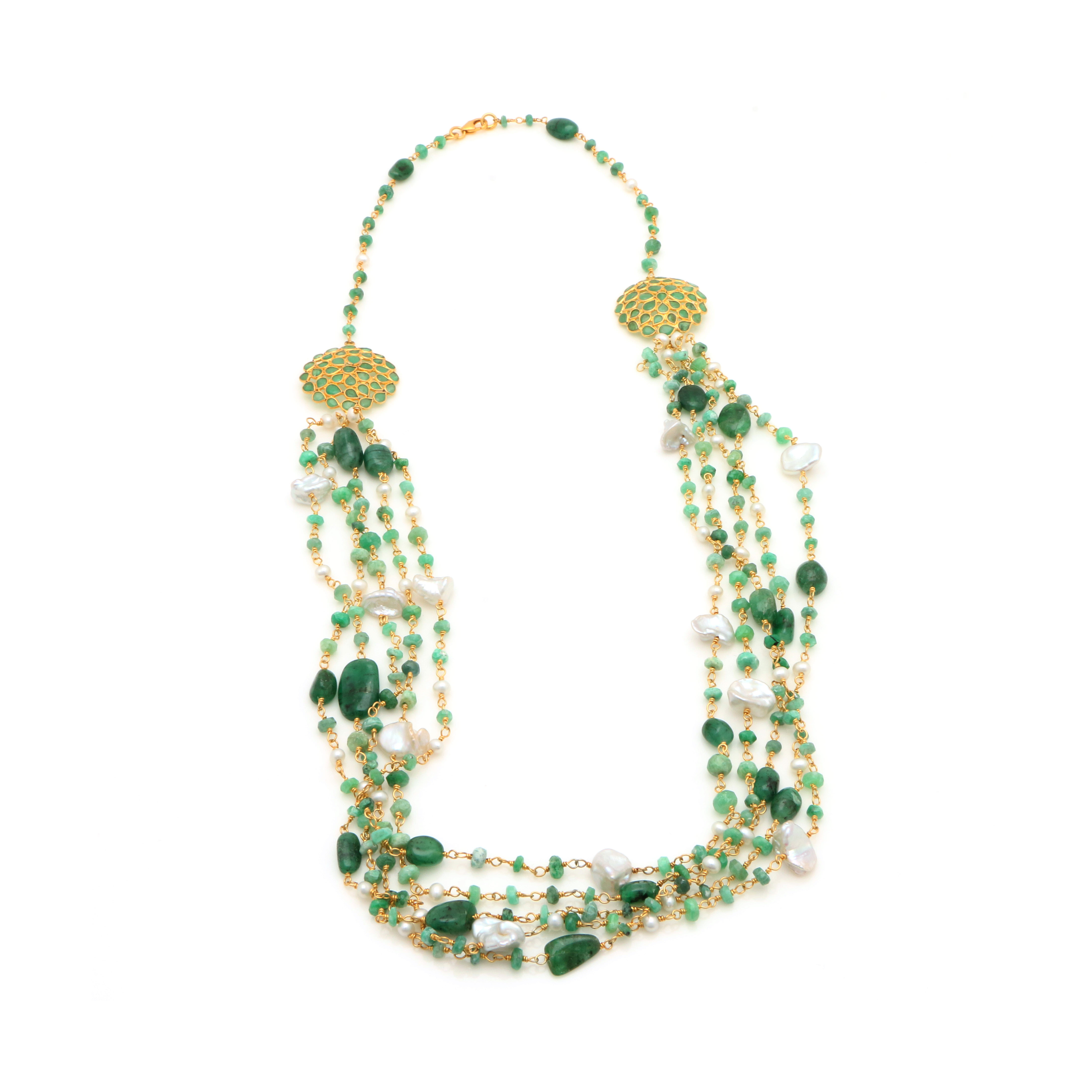Sterling Silver Emerald and Pearl Necklace and Ring