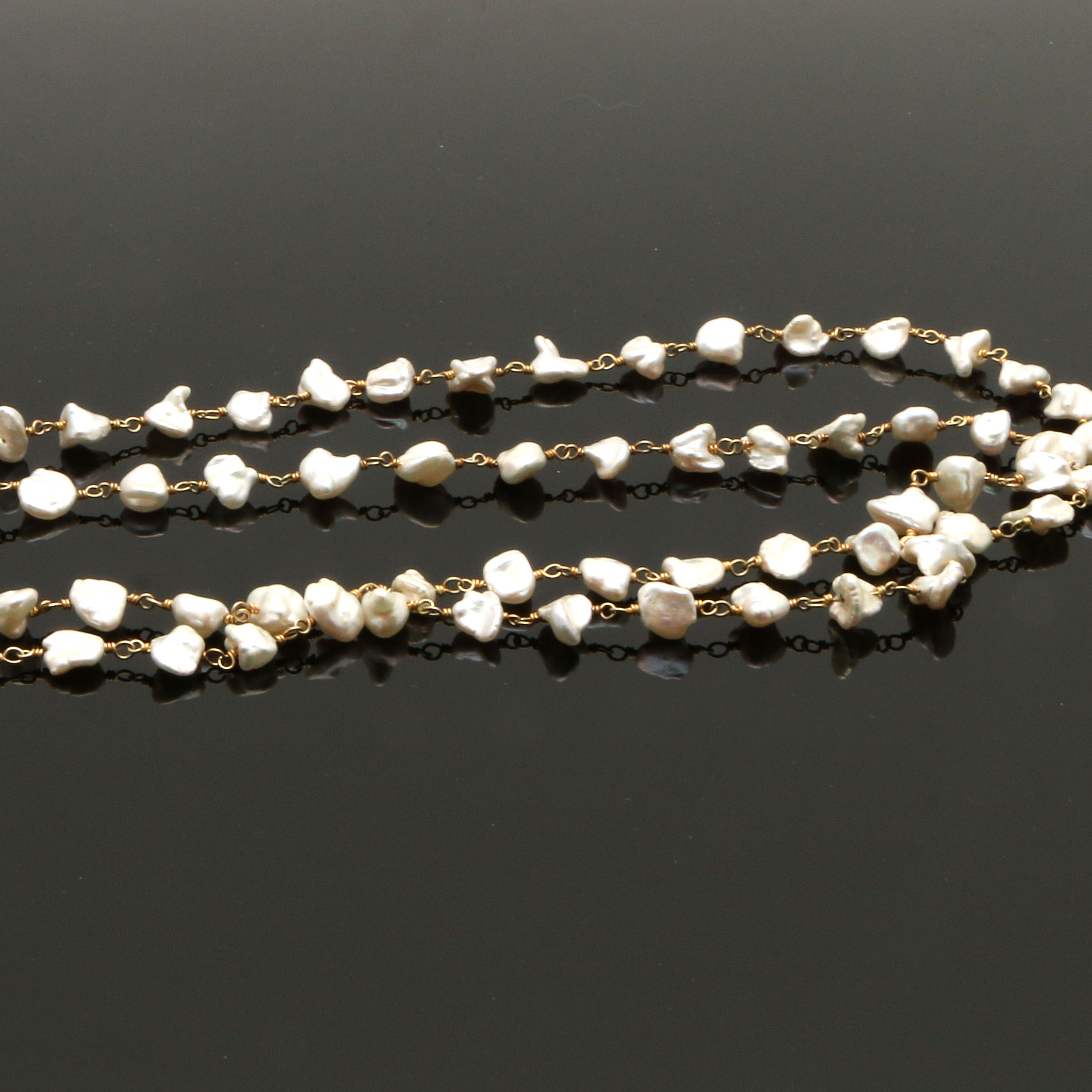 Gold Wash on Sterling Silver Freshwater Pearl and Tanzanite Opera Necklace