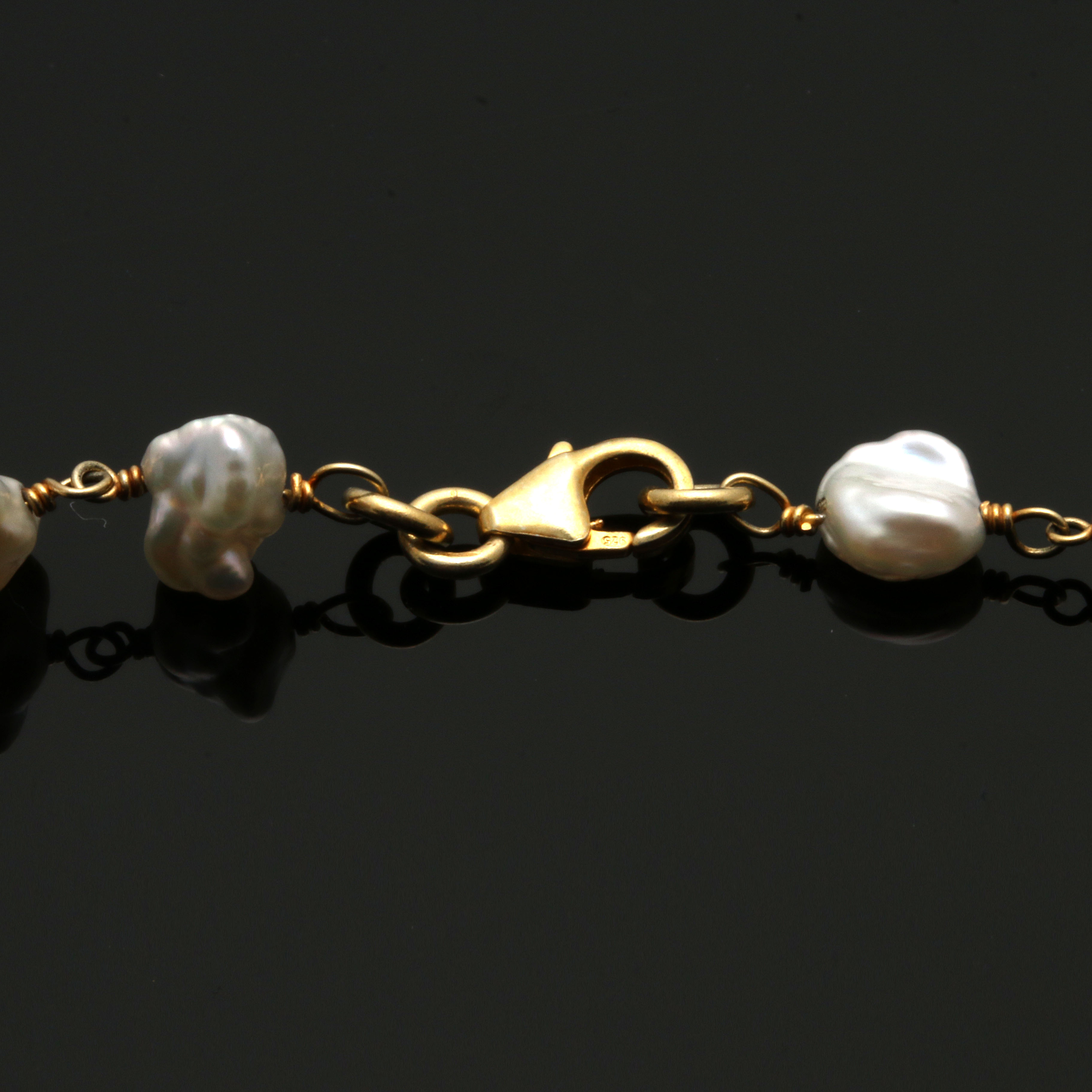Gold Wash on Sterling Silver Freshwater Pearl and Tanzanite Opera Necklace