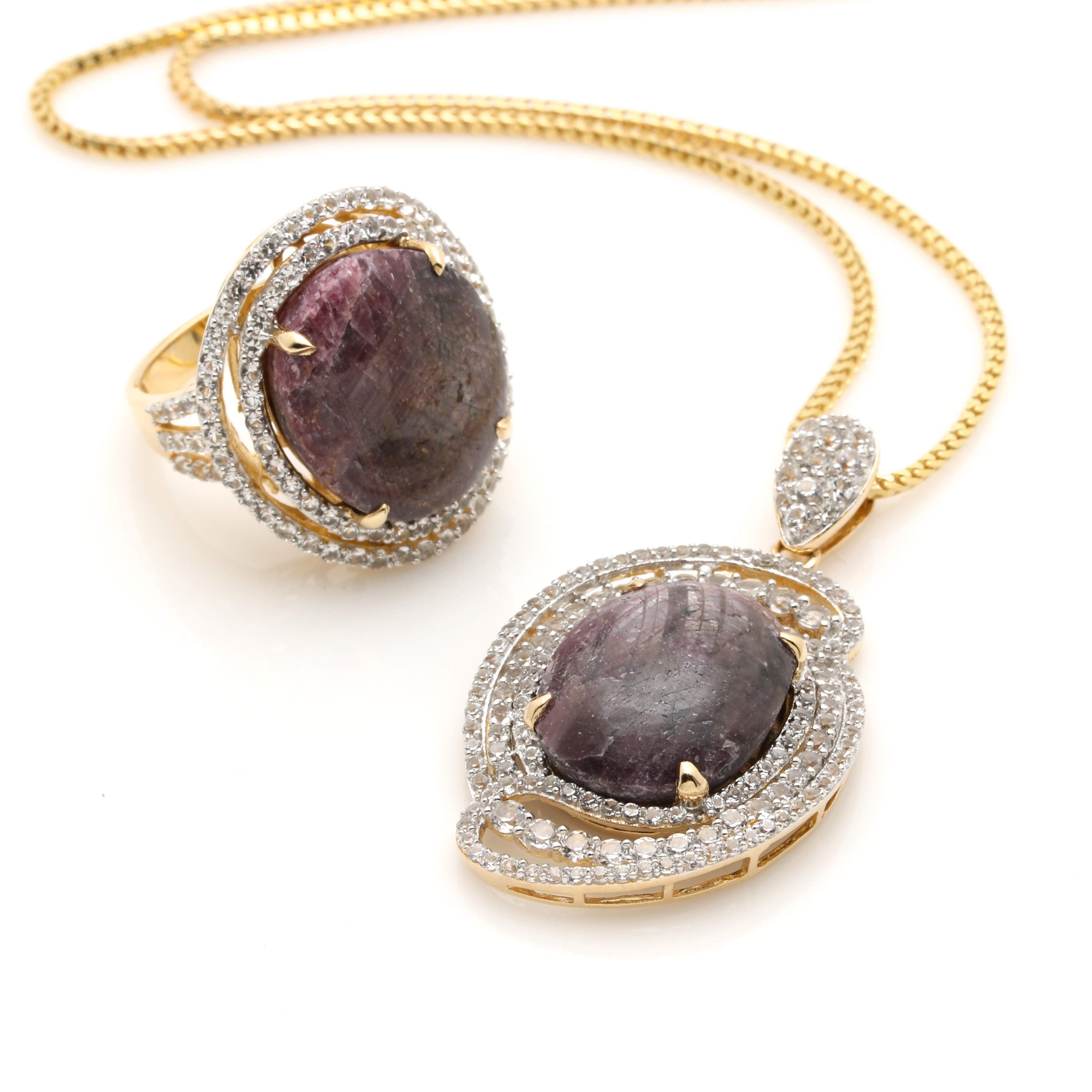 Orianne Gold Wash Over Sterling Silver Star Ruby and White Topaz Demi Parure