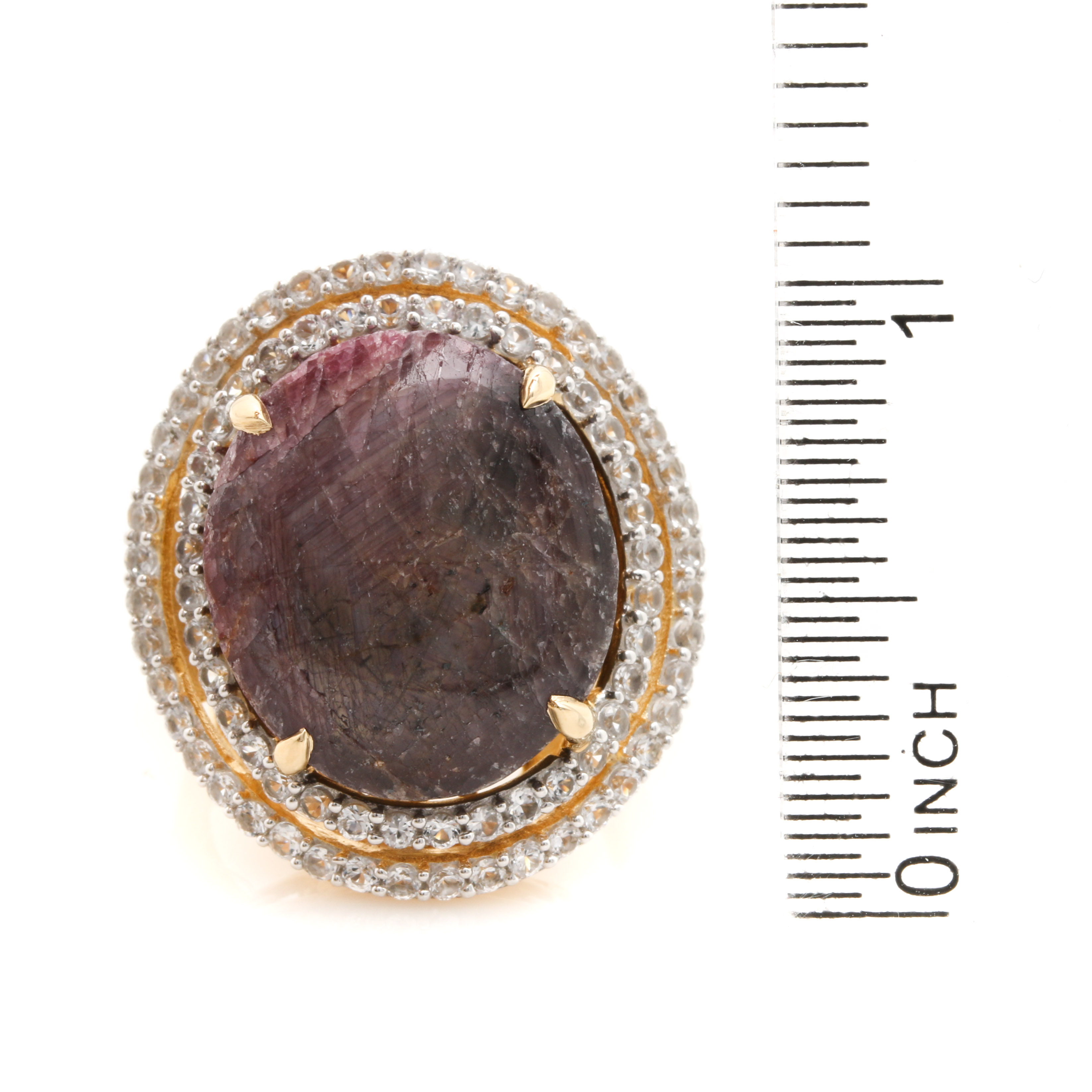 Orianne Gold Wash Over Sterling Silver Star Ruby and White Topaz Demi Parure