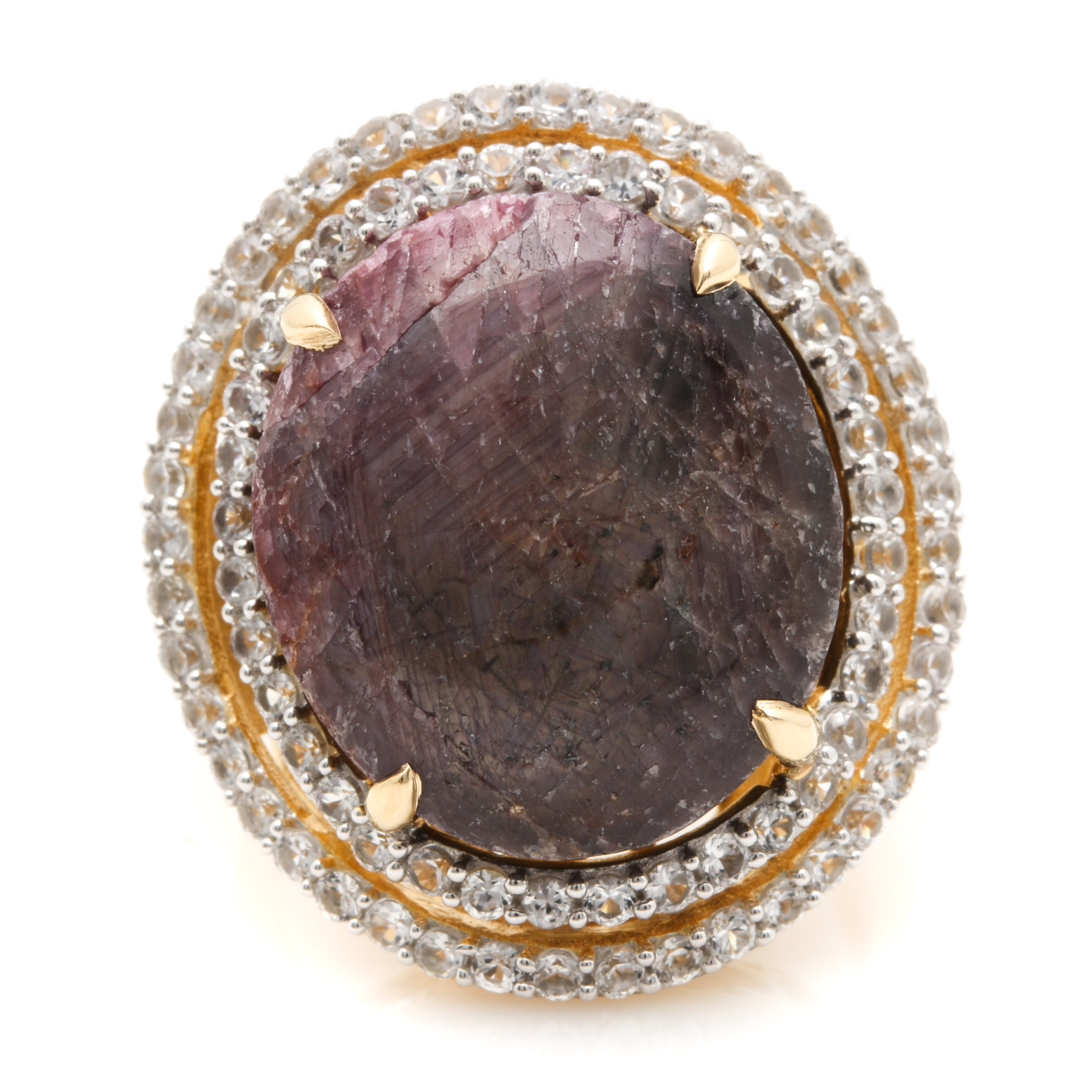 Orianne Gold Wash Over Sterling Silver Star Ruby and White Topaz Demi Parure