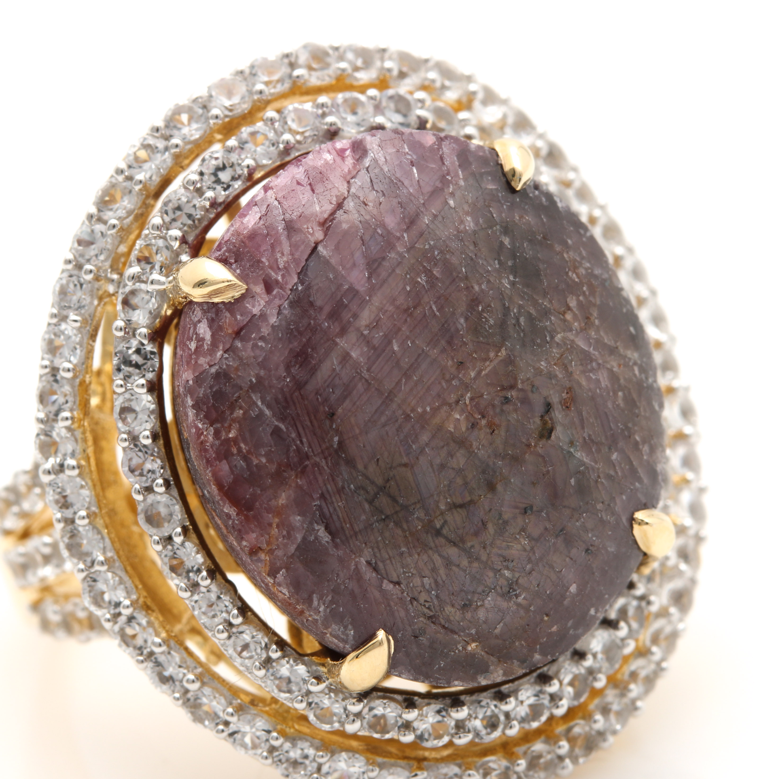 Orianne Gold Wash Over Sterling Silver Star Ruby and White Topaz Demi Parure