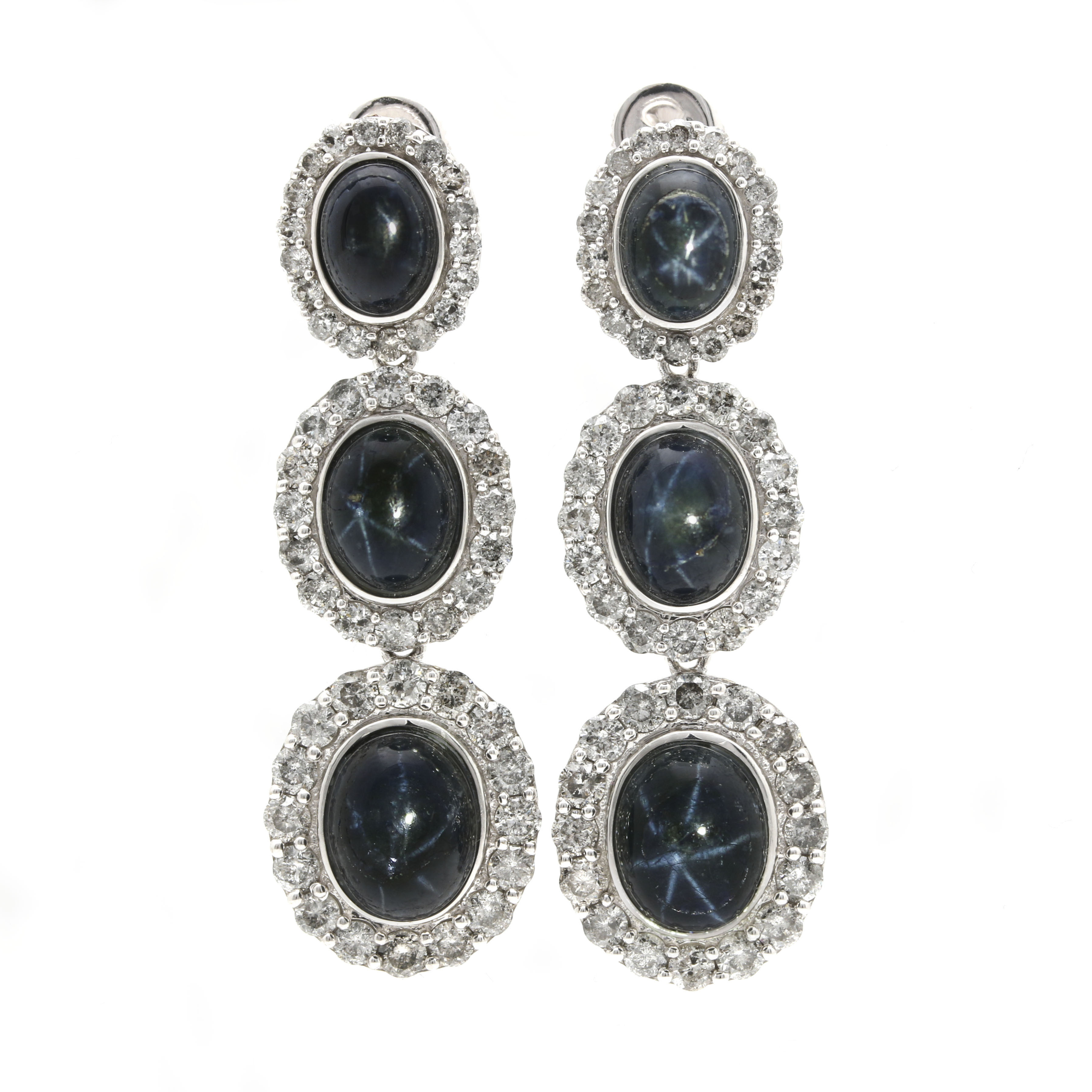 Orianne Collins 14K White Gold Star Sapphire and 4.26 CTW Diamond Earrings