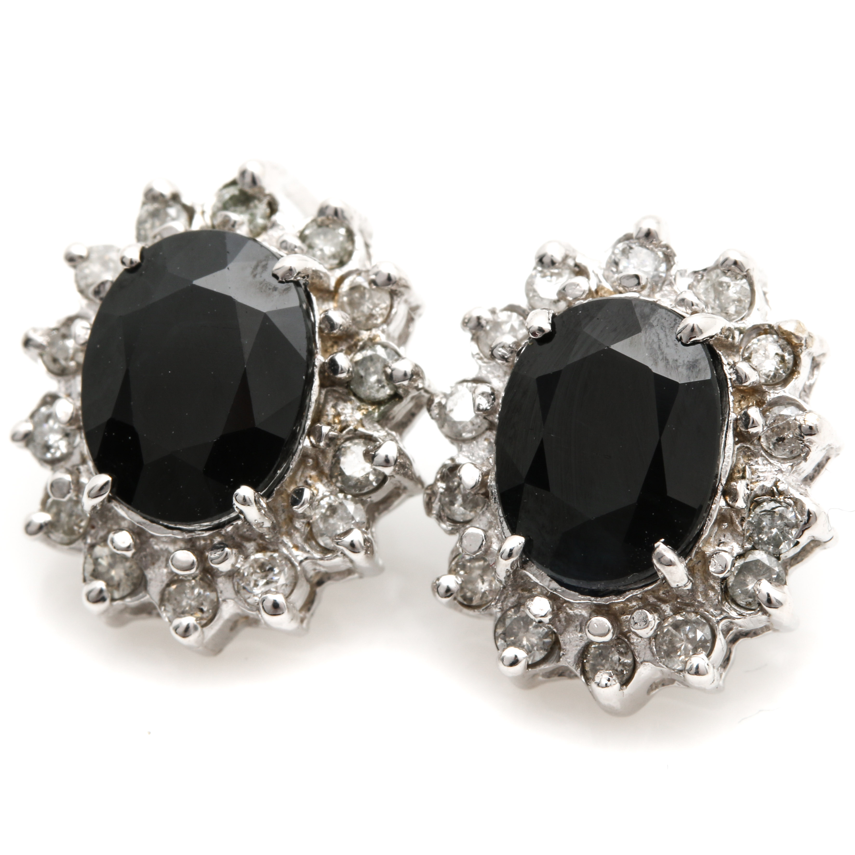 14K White Gold 3.92 CTW Sapphire and Diamond Earrings