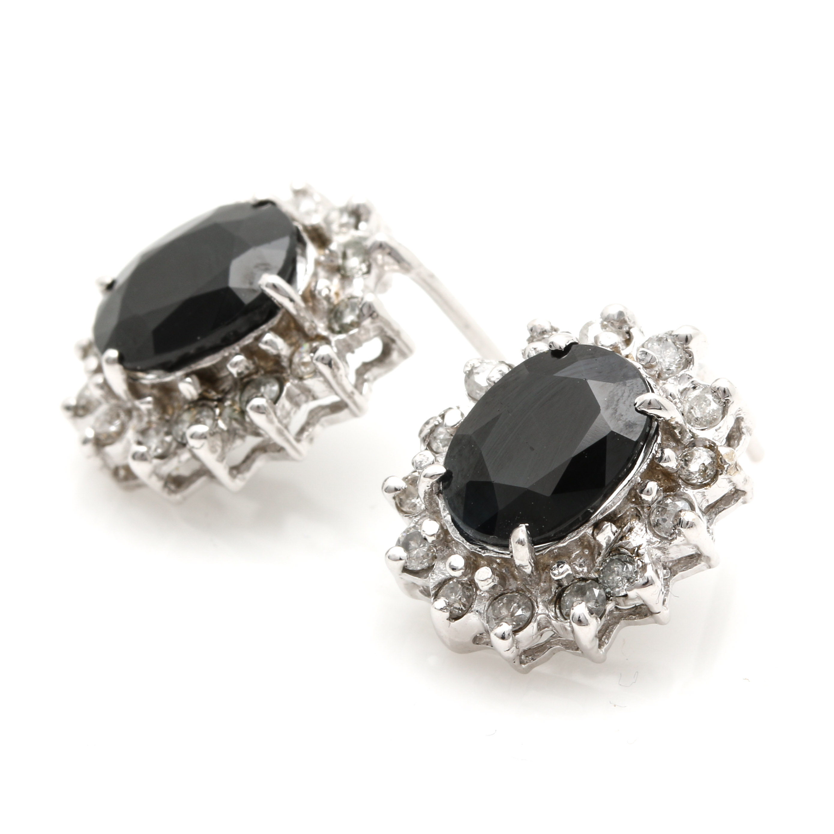 14K White Gold 3.92 CTW Sapphire and Diamond Earrings