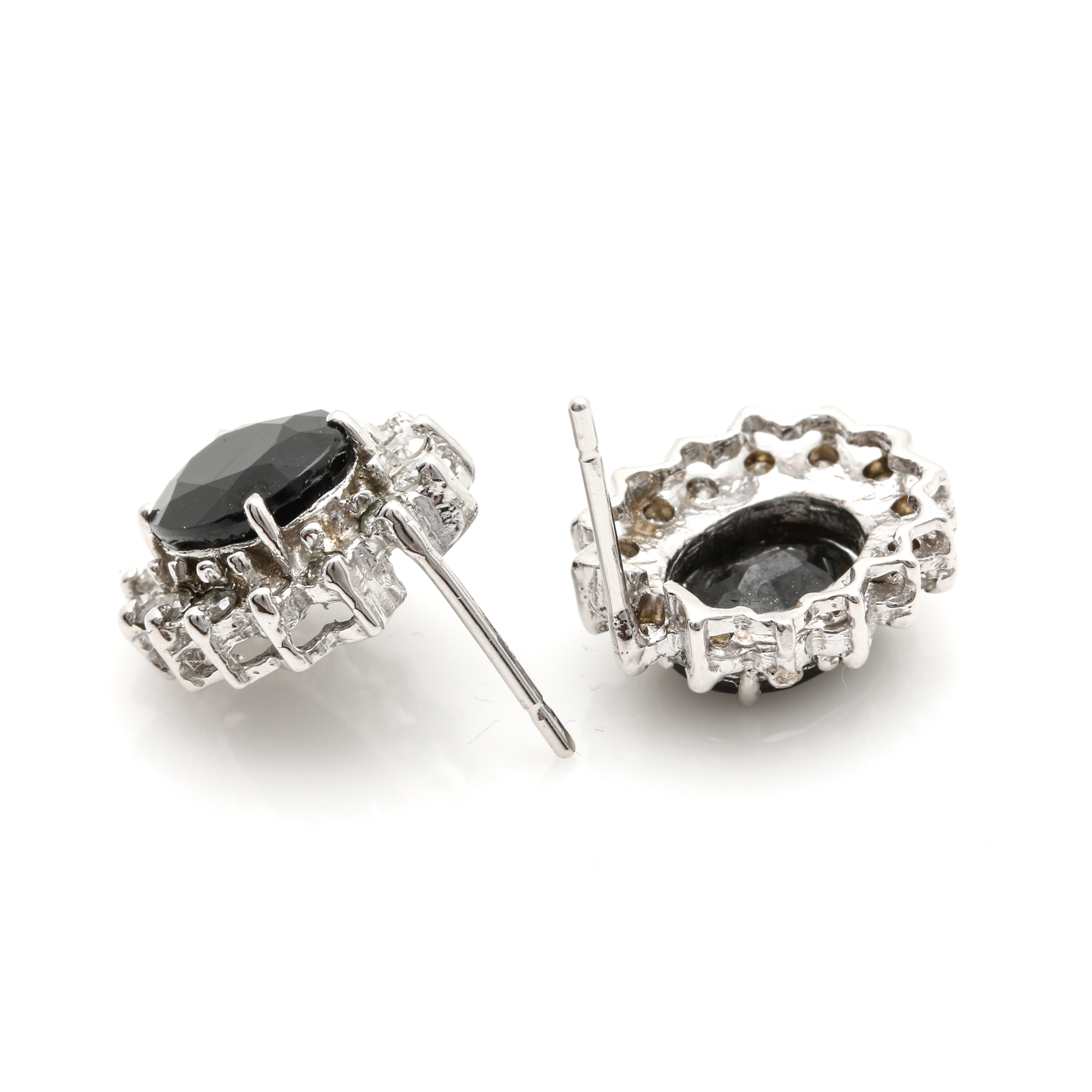 14K White Gold 3.92 CTW Sapphire and Diamond Earrings