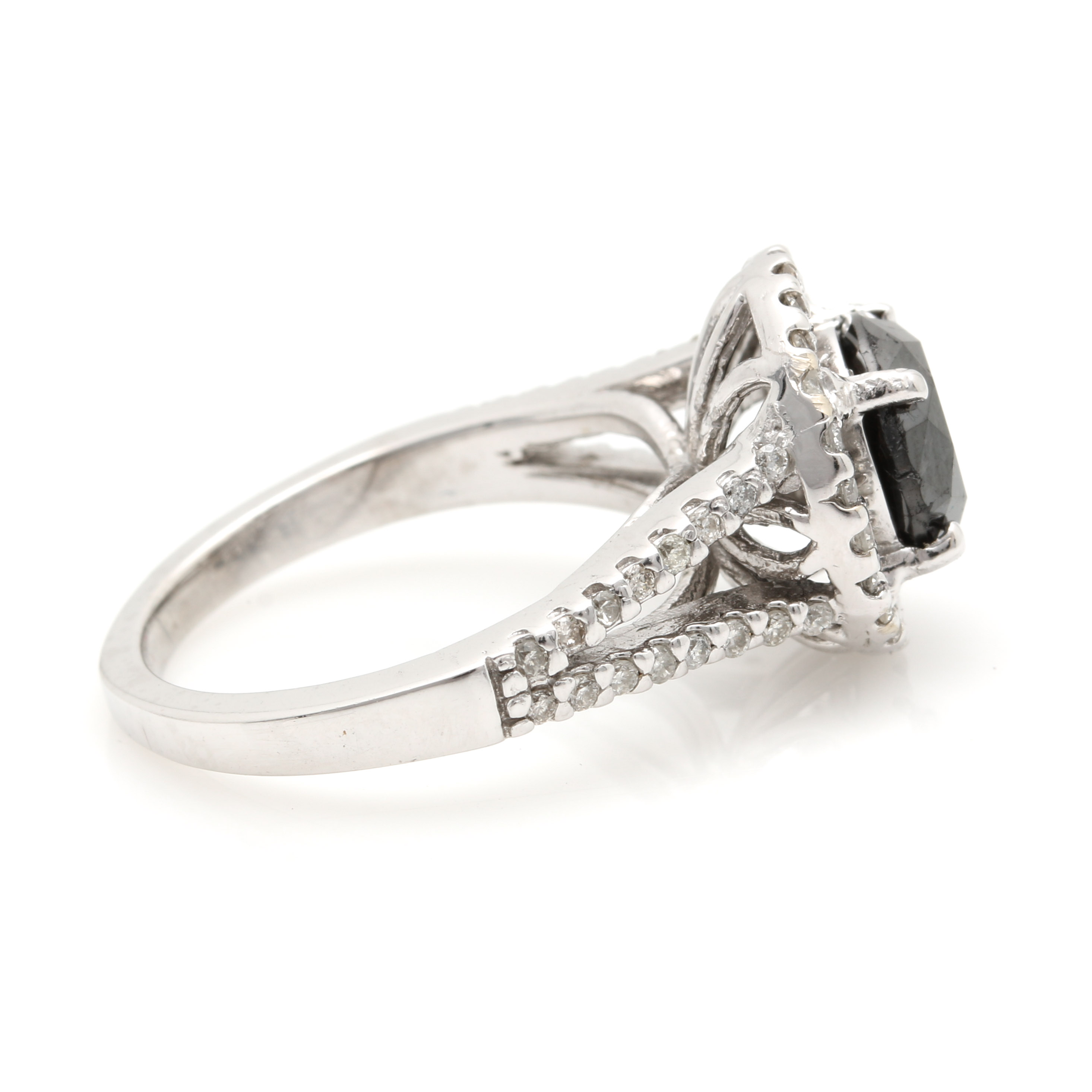 14K White Gold 2.03 CT Black Diamond and Diamond Ring