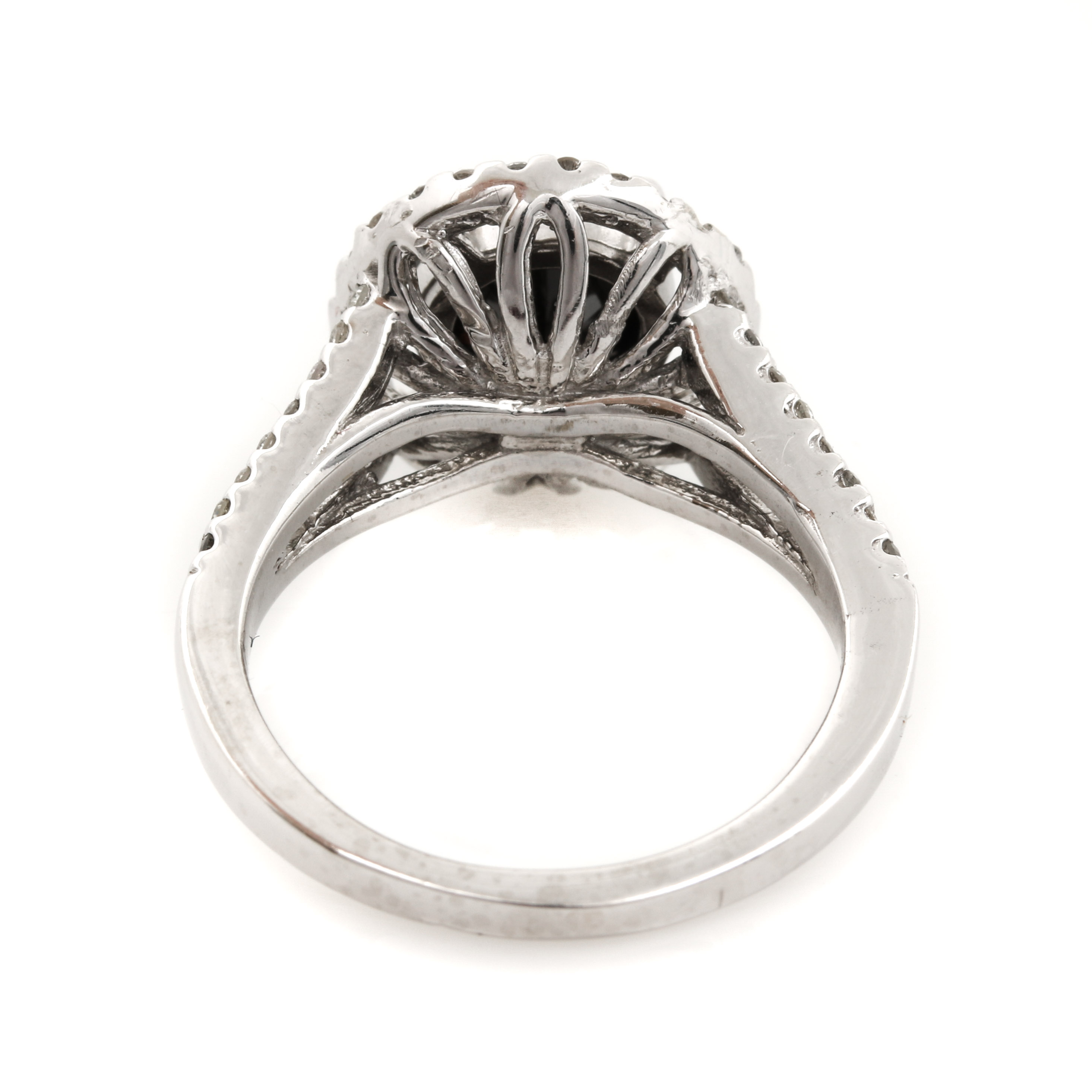 14K White Gold 2.03 CT Black Diamond and Diamond Ring