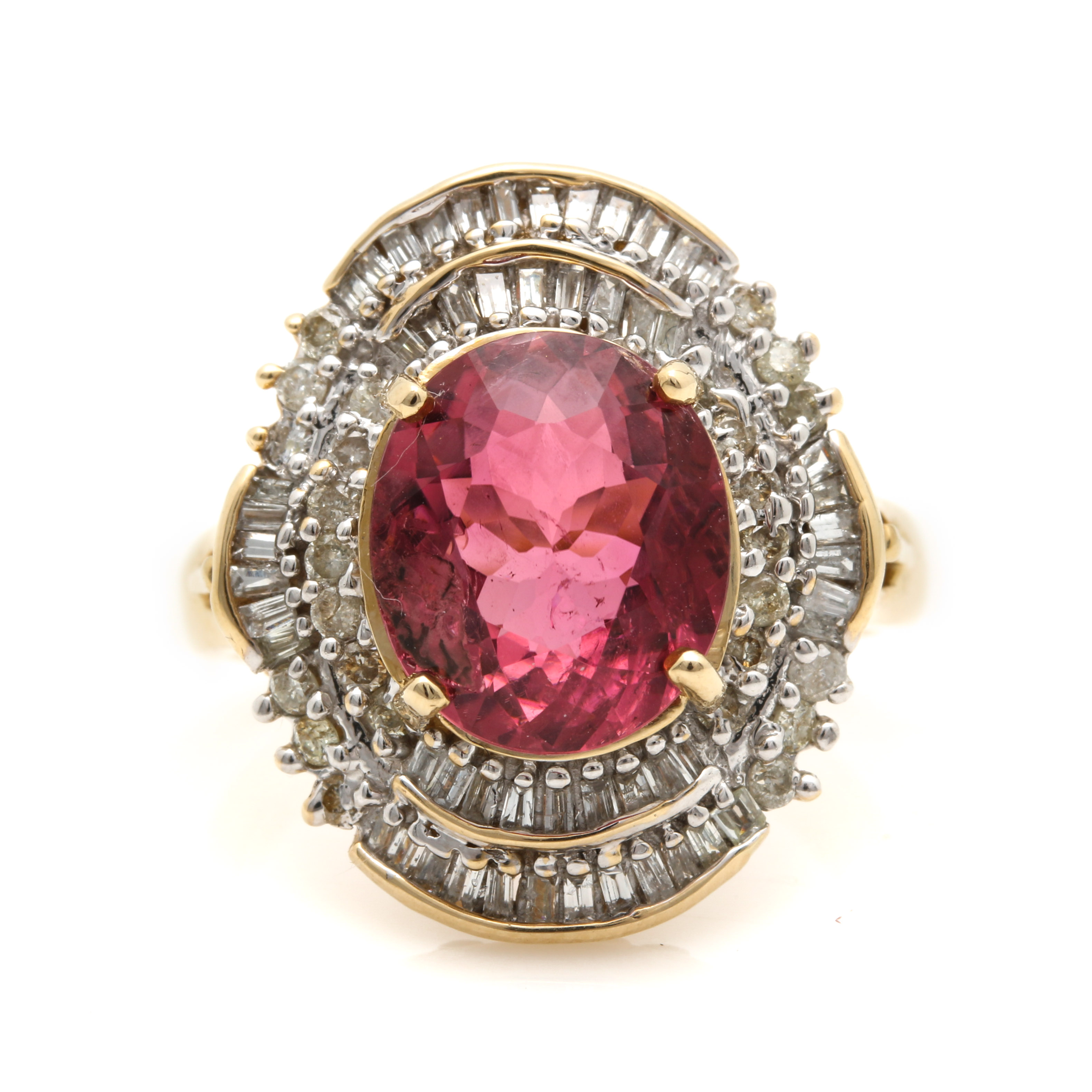 14K Yellow Gold Pink Tourmaline and 1.00 CTW Diamond Ring