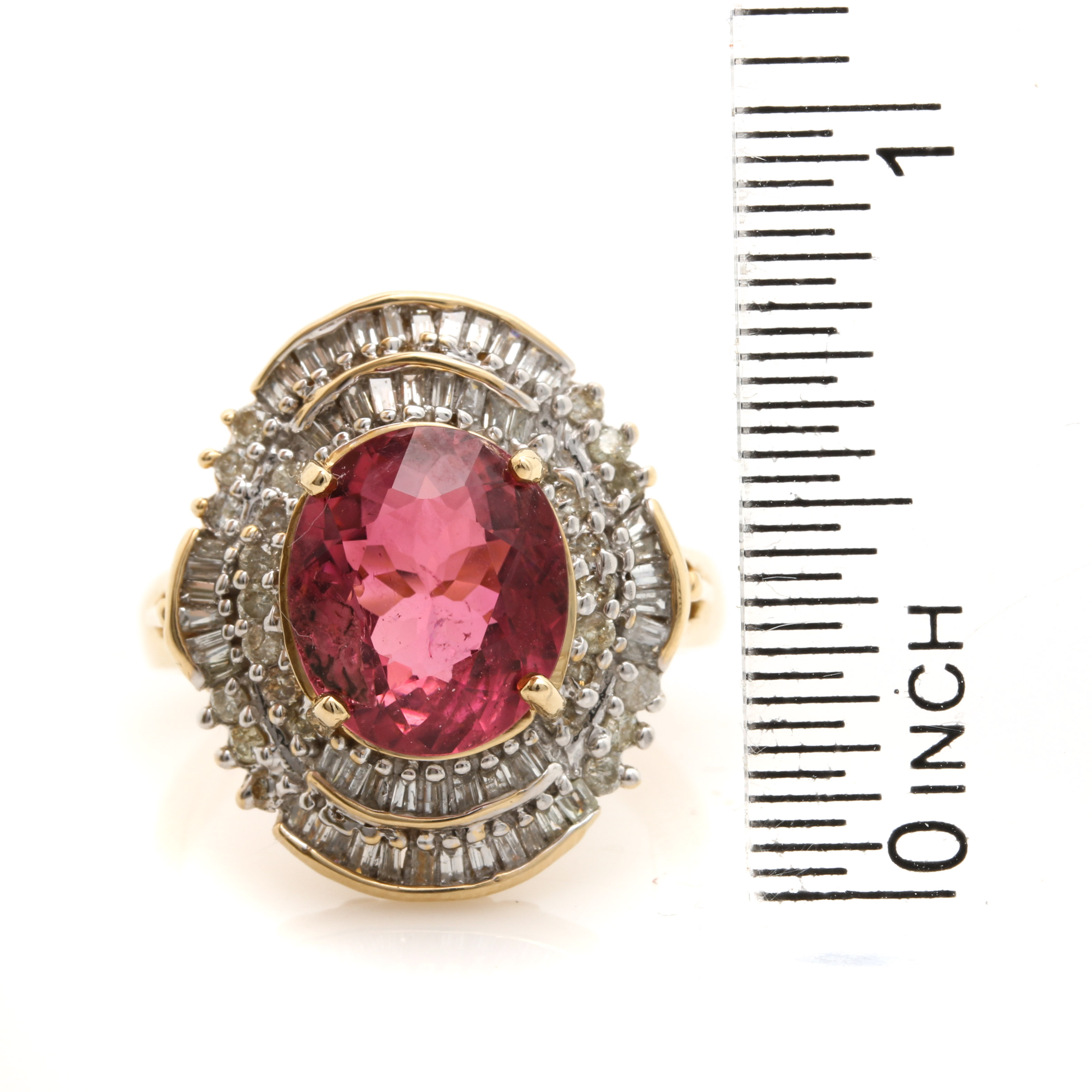 14K Yellow Gold Pink Tourmaline and 1.00 CTW Diamond Ring