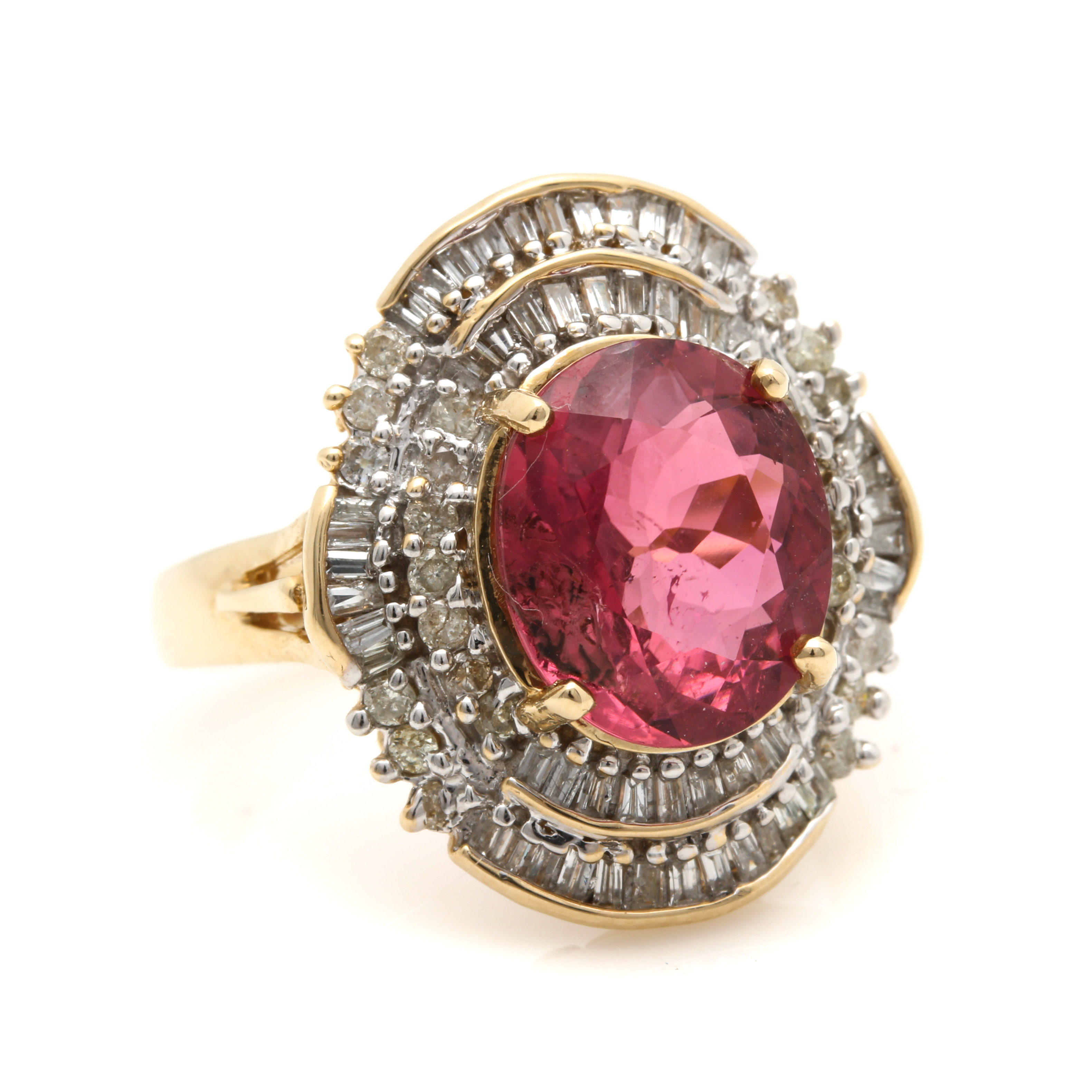 14K Yellow Gold Pink Tourmaline and 1.00 CTW Diamond Ring
