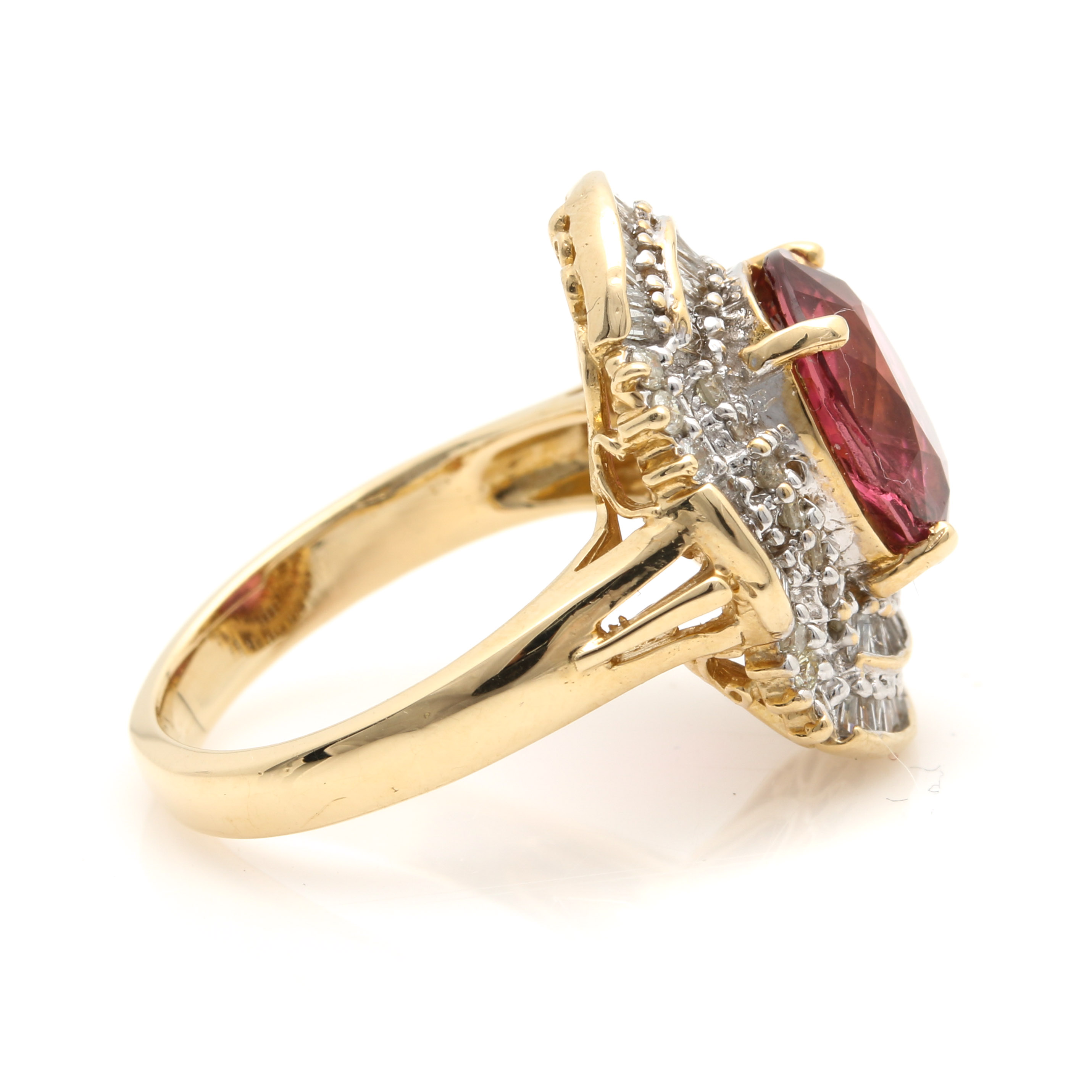 14K Yellow Gold Pink Tourmaline and 1.00 CTW Diamond Ring