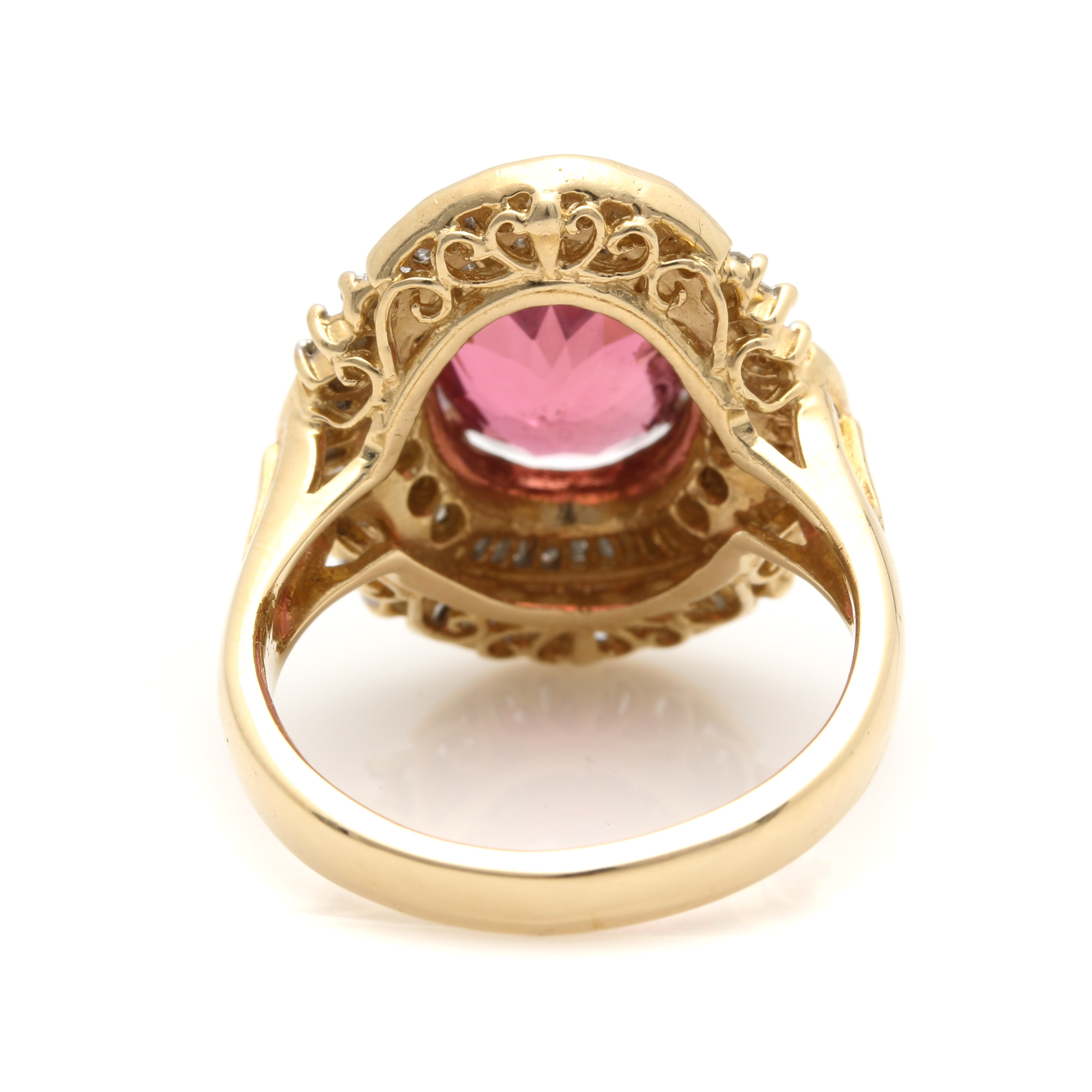 14K Yellow Gold Pink Tourmaline and 1.00 CTW Diamond Ring