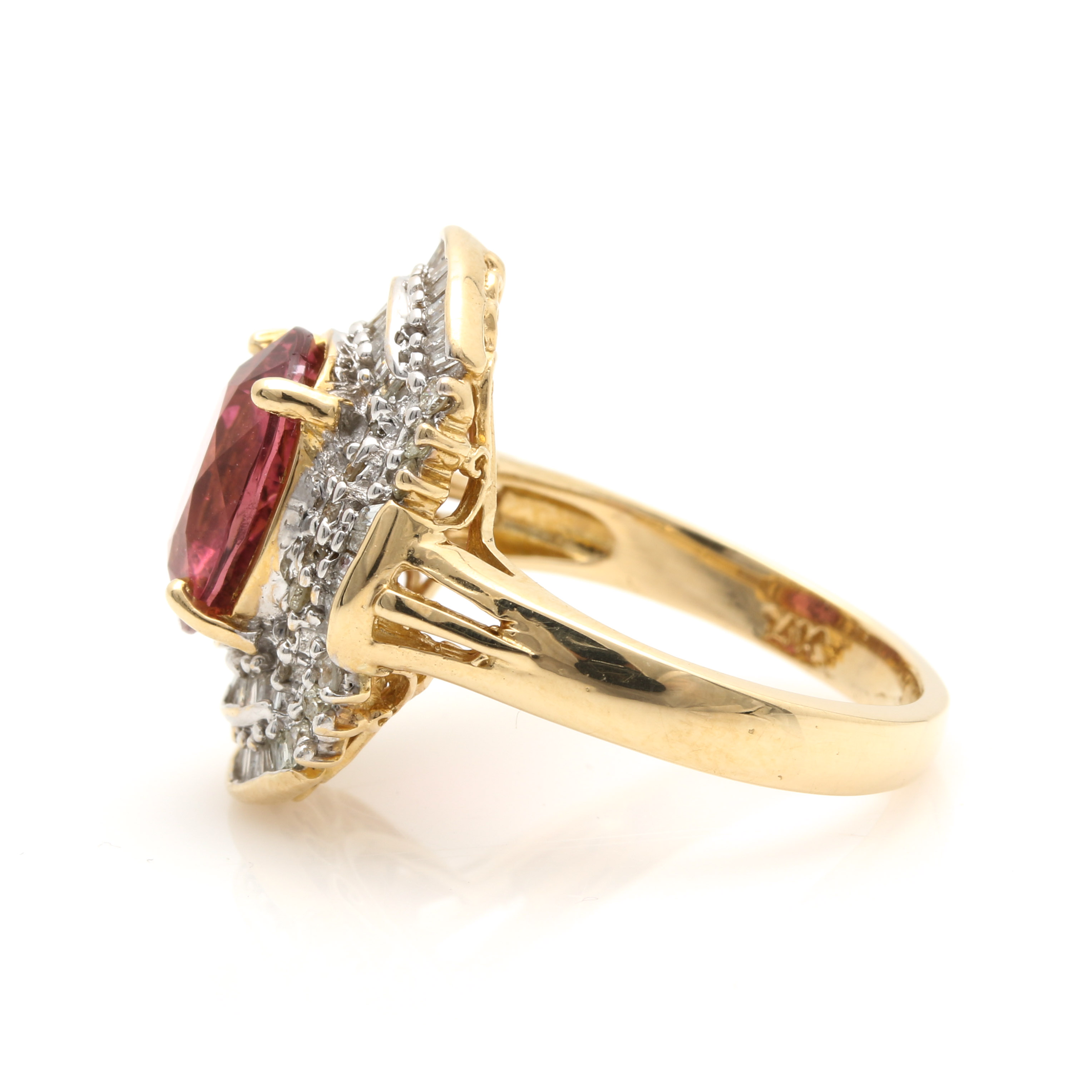 14K Yellow Gold Pink Tourmaline and 1.00 CTW Diamond Ring