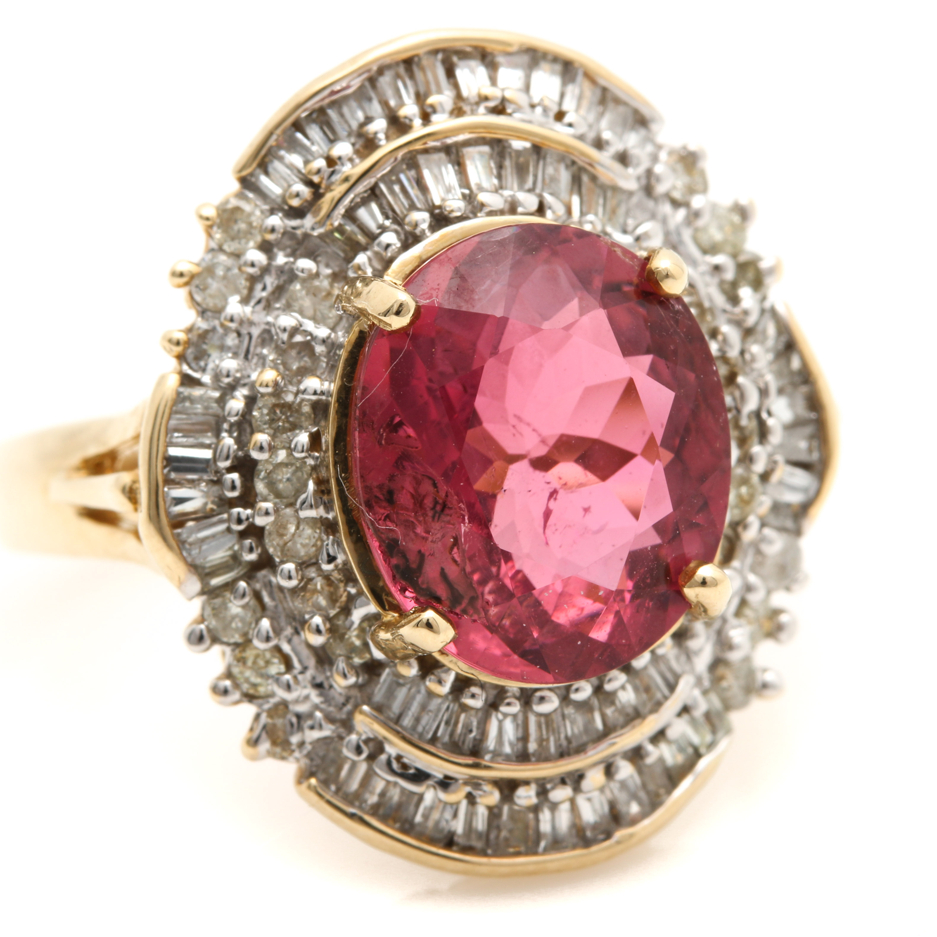 14K Yellow Gold Pink Tourmaline and 1.00 CTW Diamond Ring