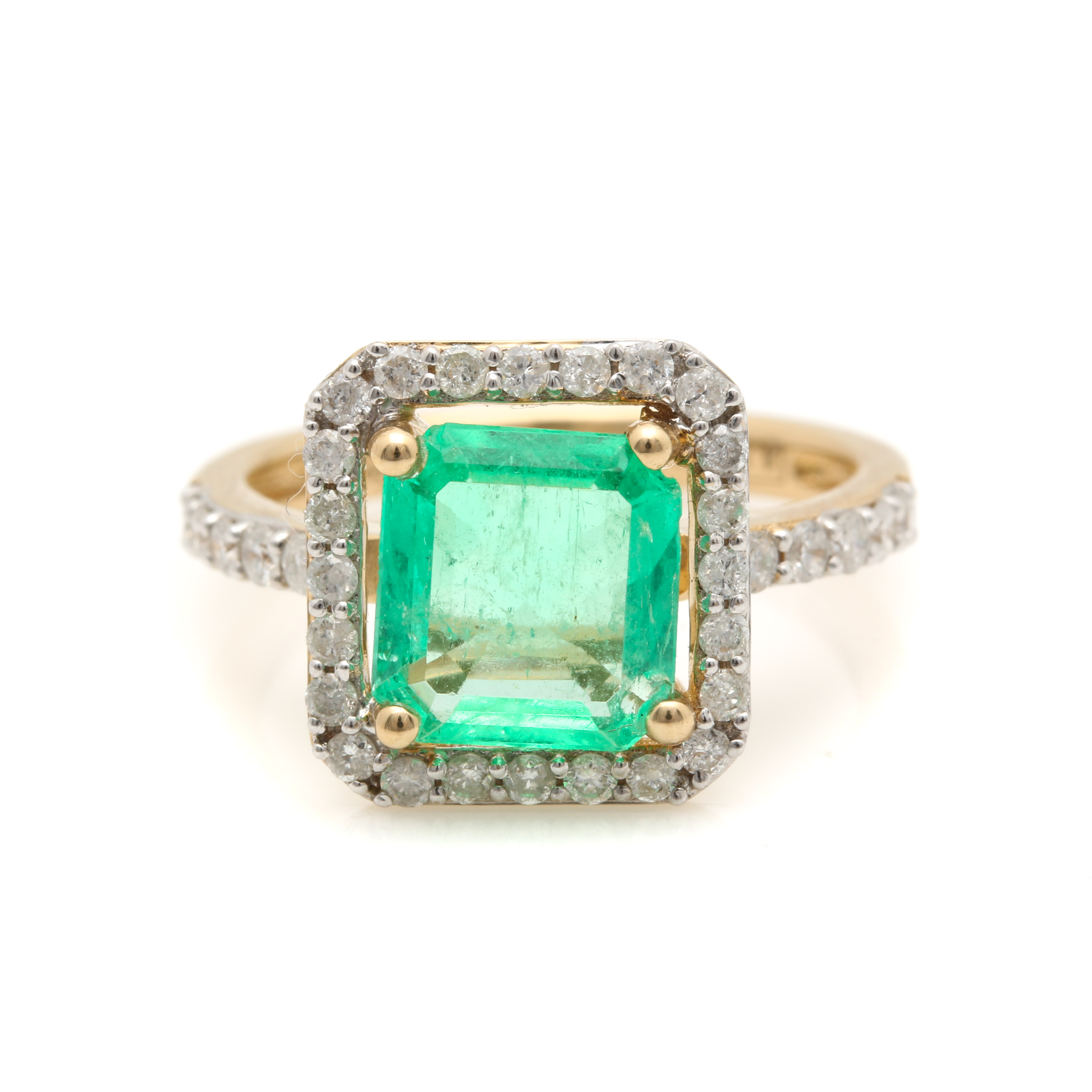 14K Yellow Gold Emerald and Diamond Ring