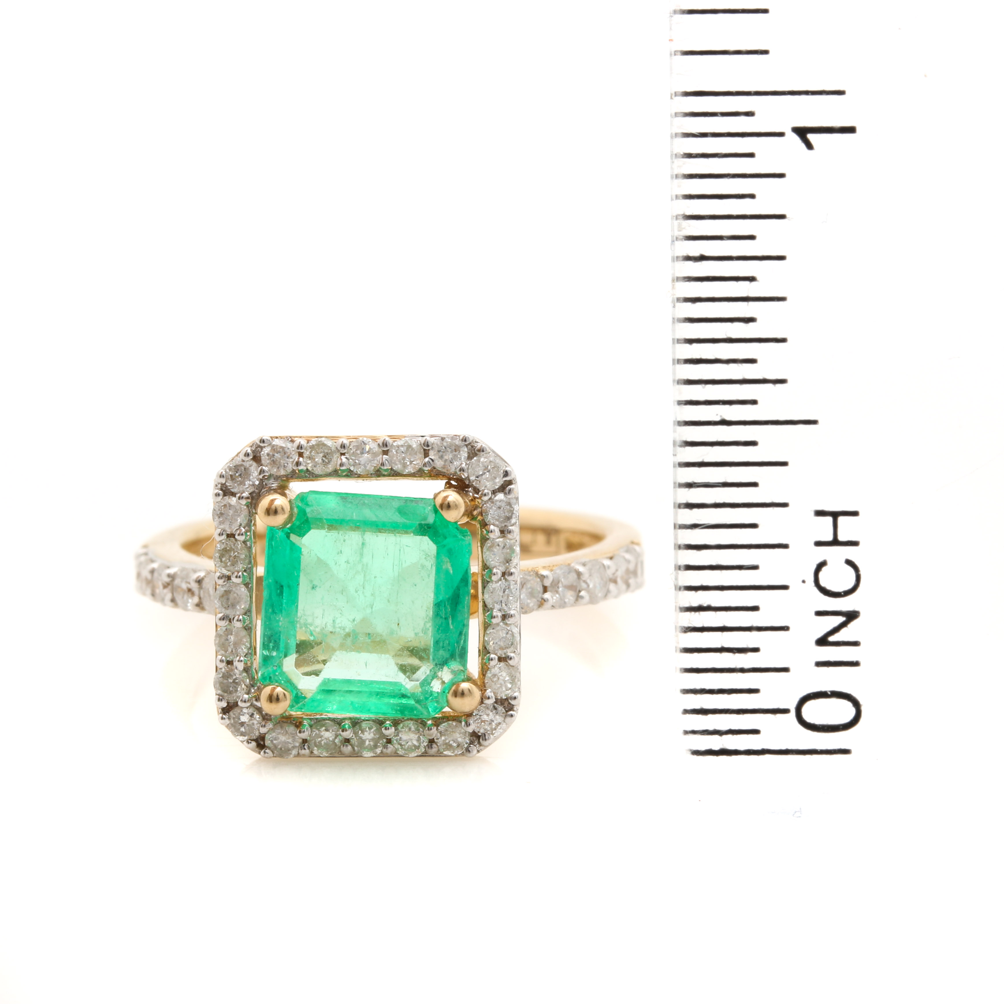 14K Yellow Gold Emerald and Diamond Ring