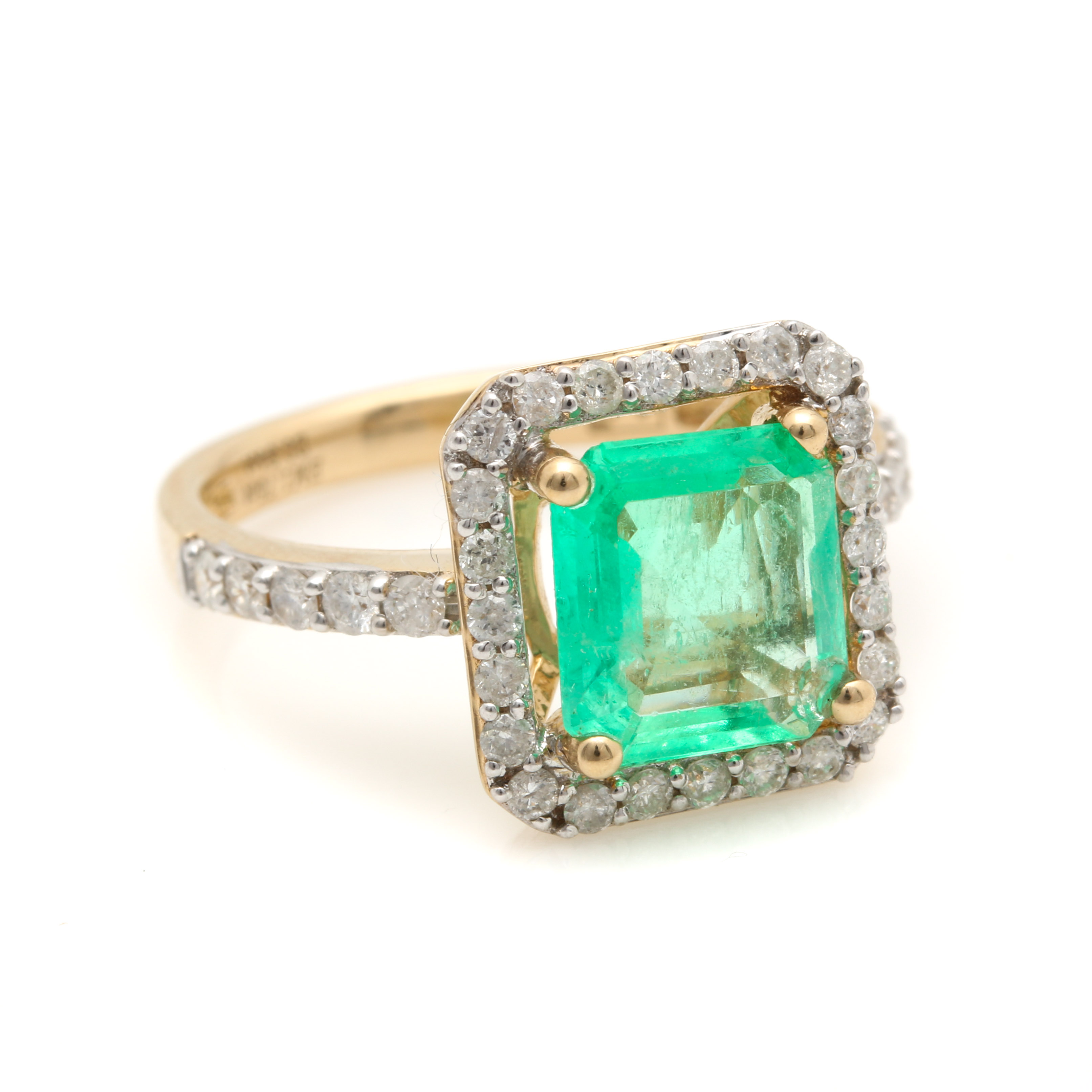 14K Yellow Gold Emerald and Diamond Ring