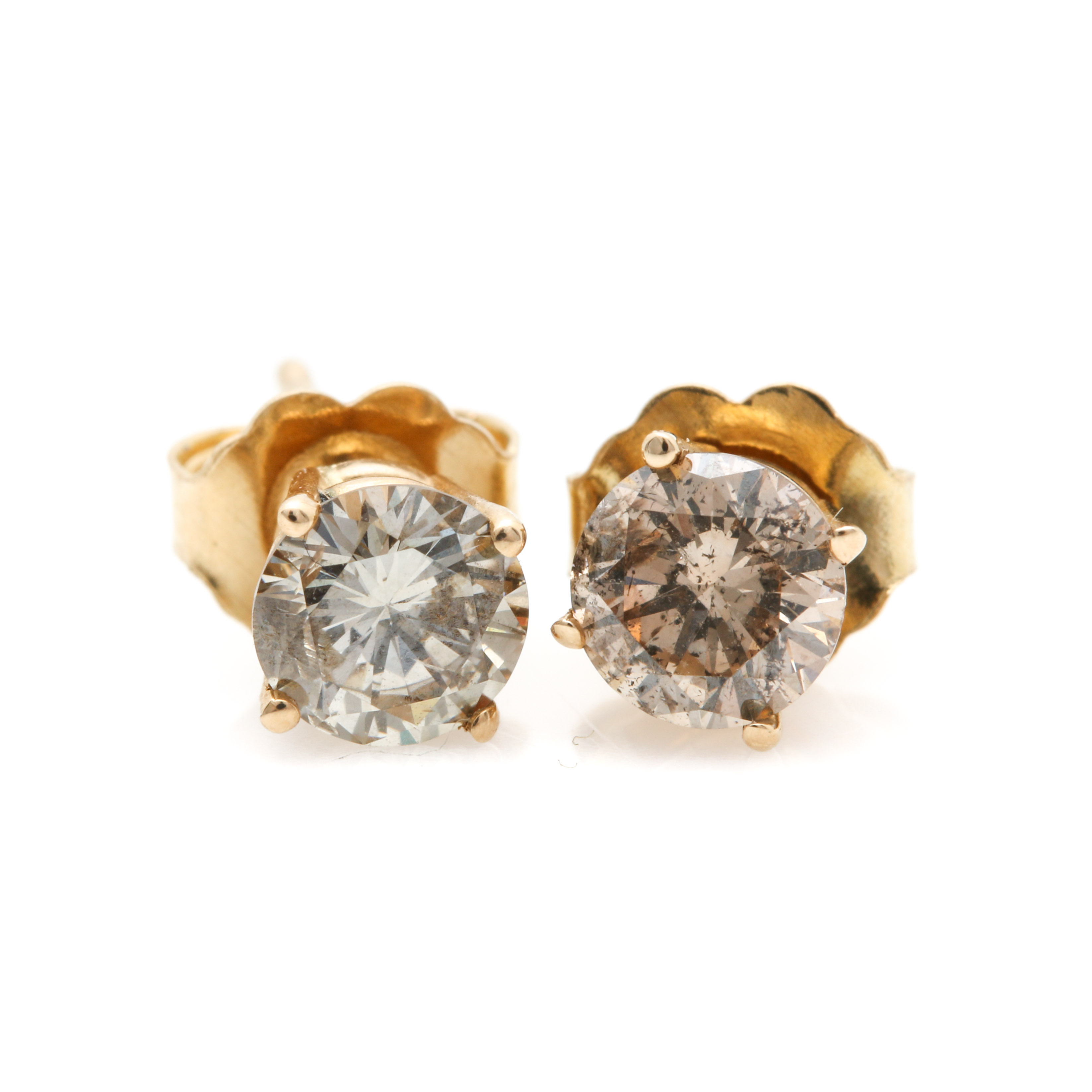 14K Yellow Gold Diamond Stud Earrings