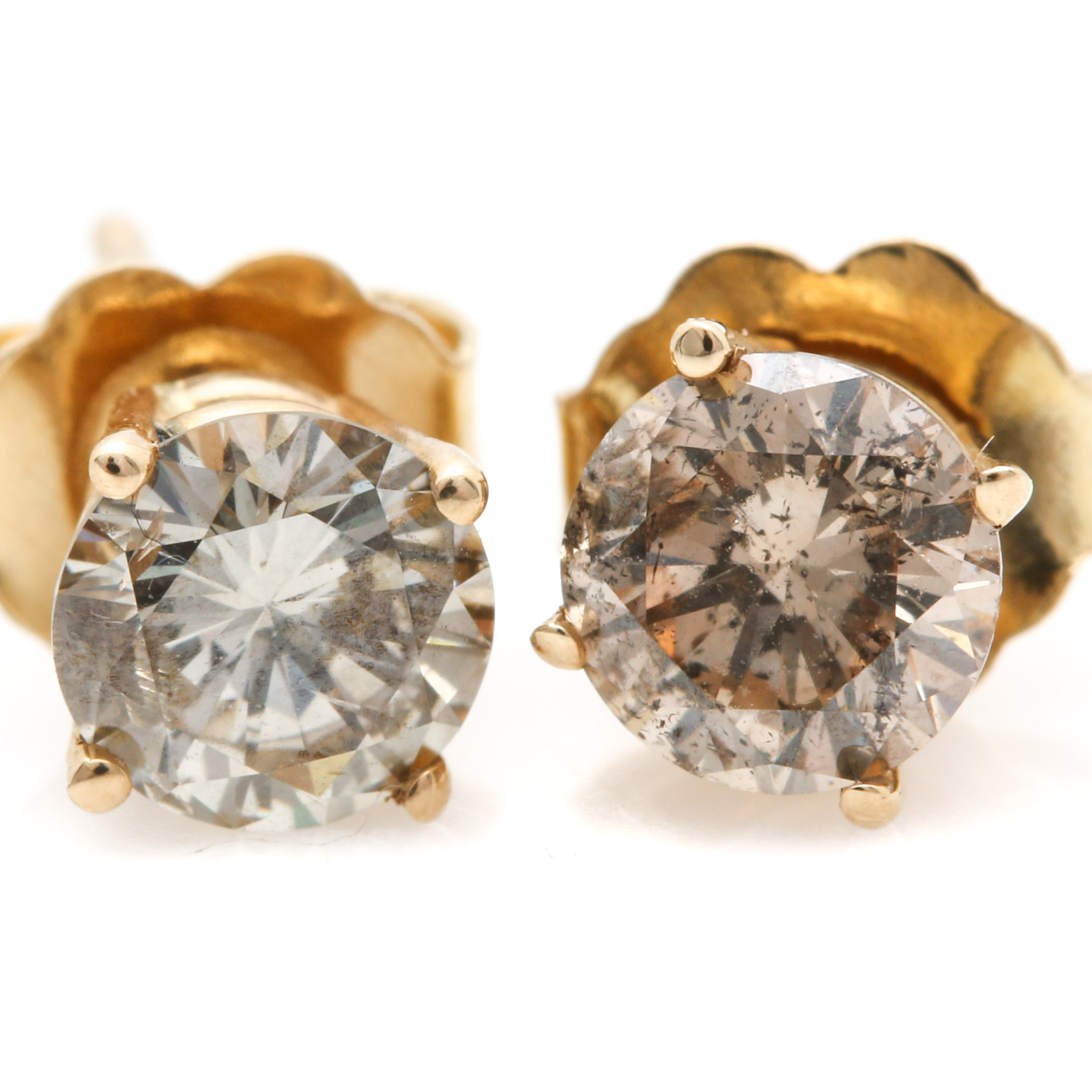 14K Yellow Gold Diamond Stud Earrings