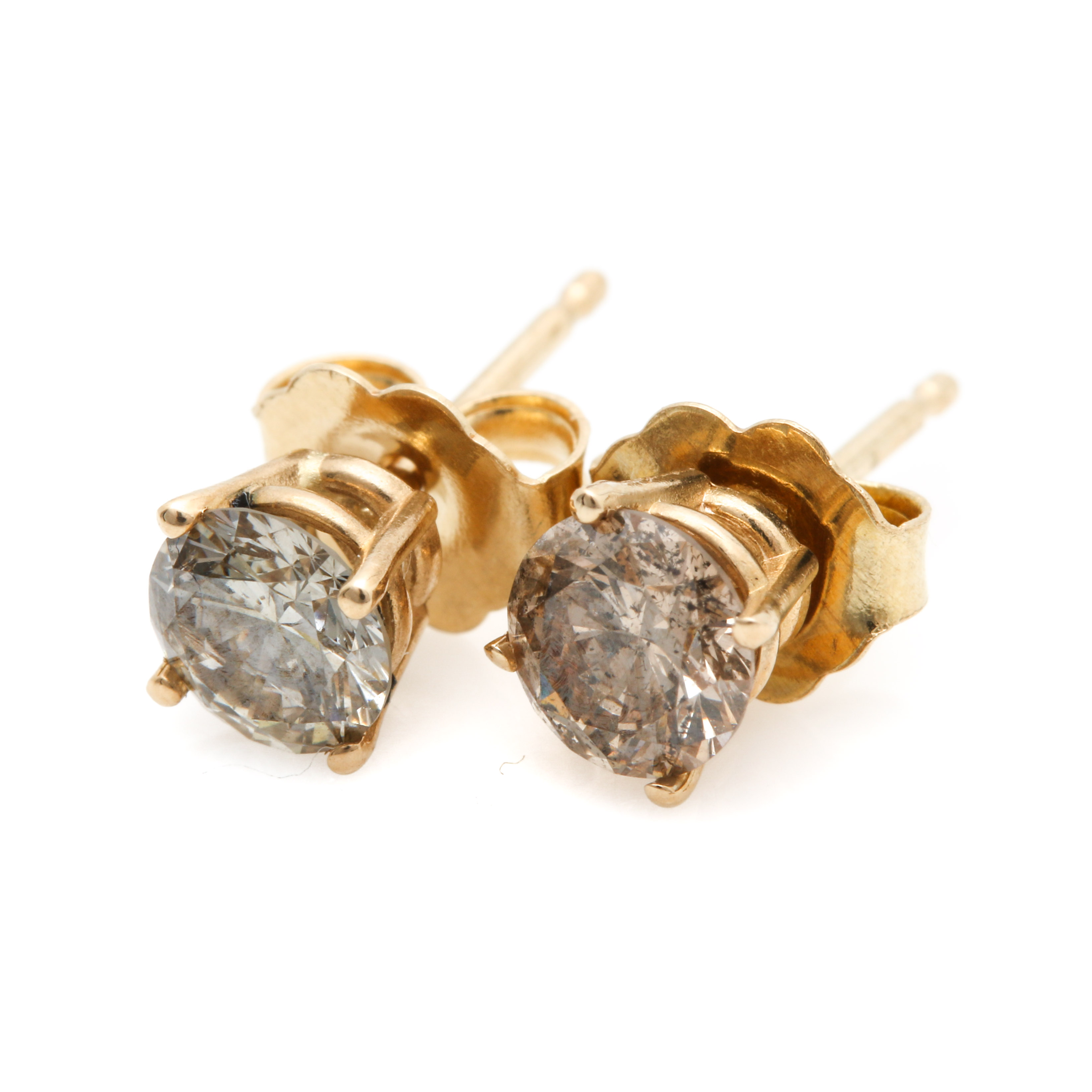 14K Yellow Gold Diamond Stud Earrings