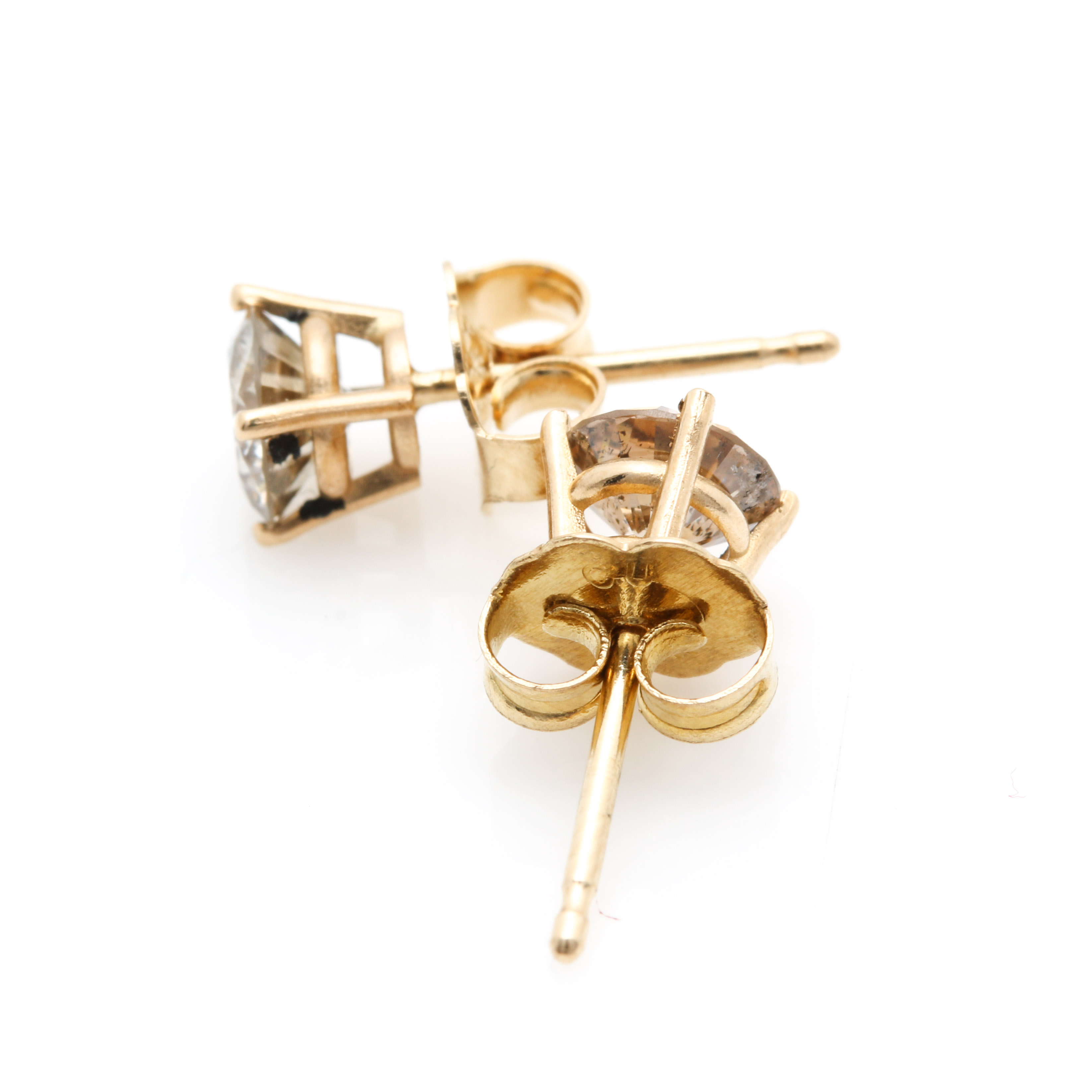 14K Yellow Gold Diamond Stud Earrings