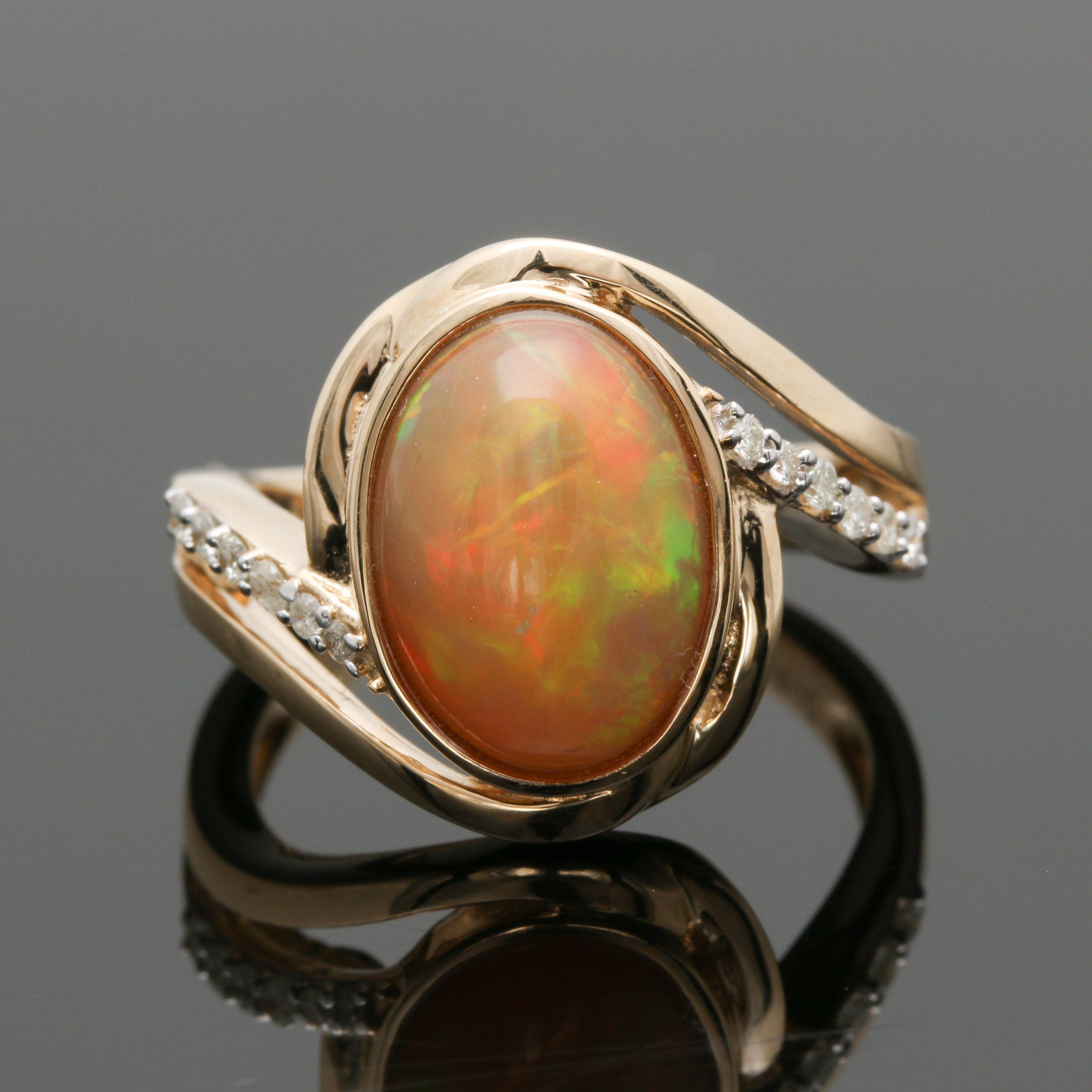 Orianne Collins 14K Yellow Gold Opal and Diamond Bypass Ring