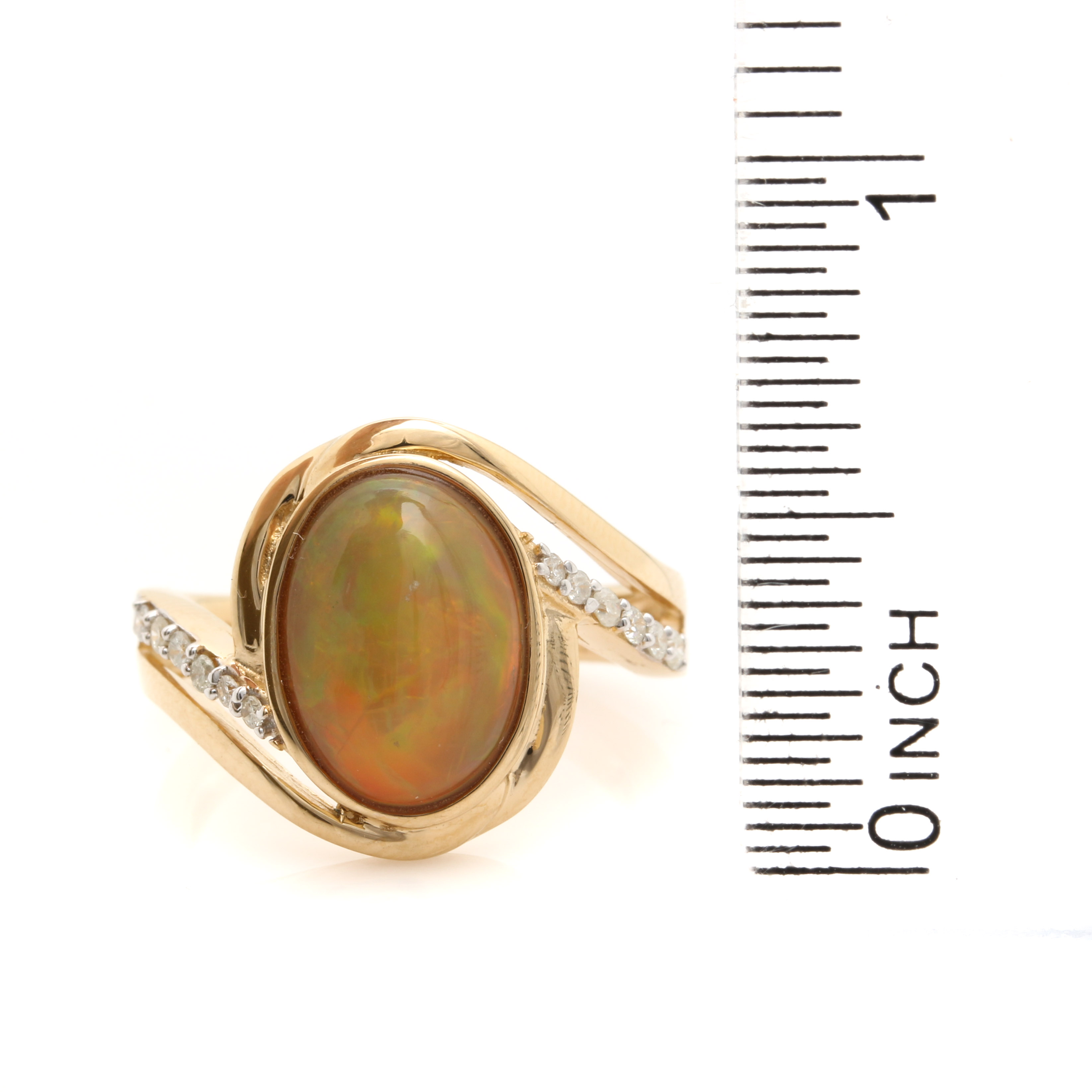 Orianne Collins 14K Yellow Gold Opal and Diamond Bypass Ring