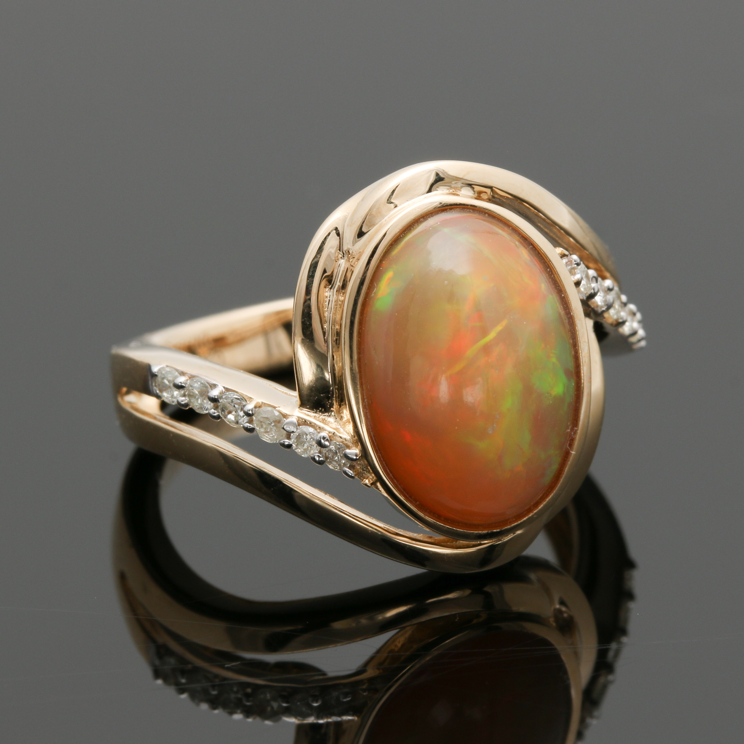 Orianne Collins 14K Yellow Gold Opal and Diamond Bypass Ring