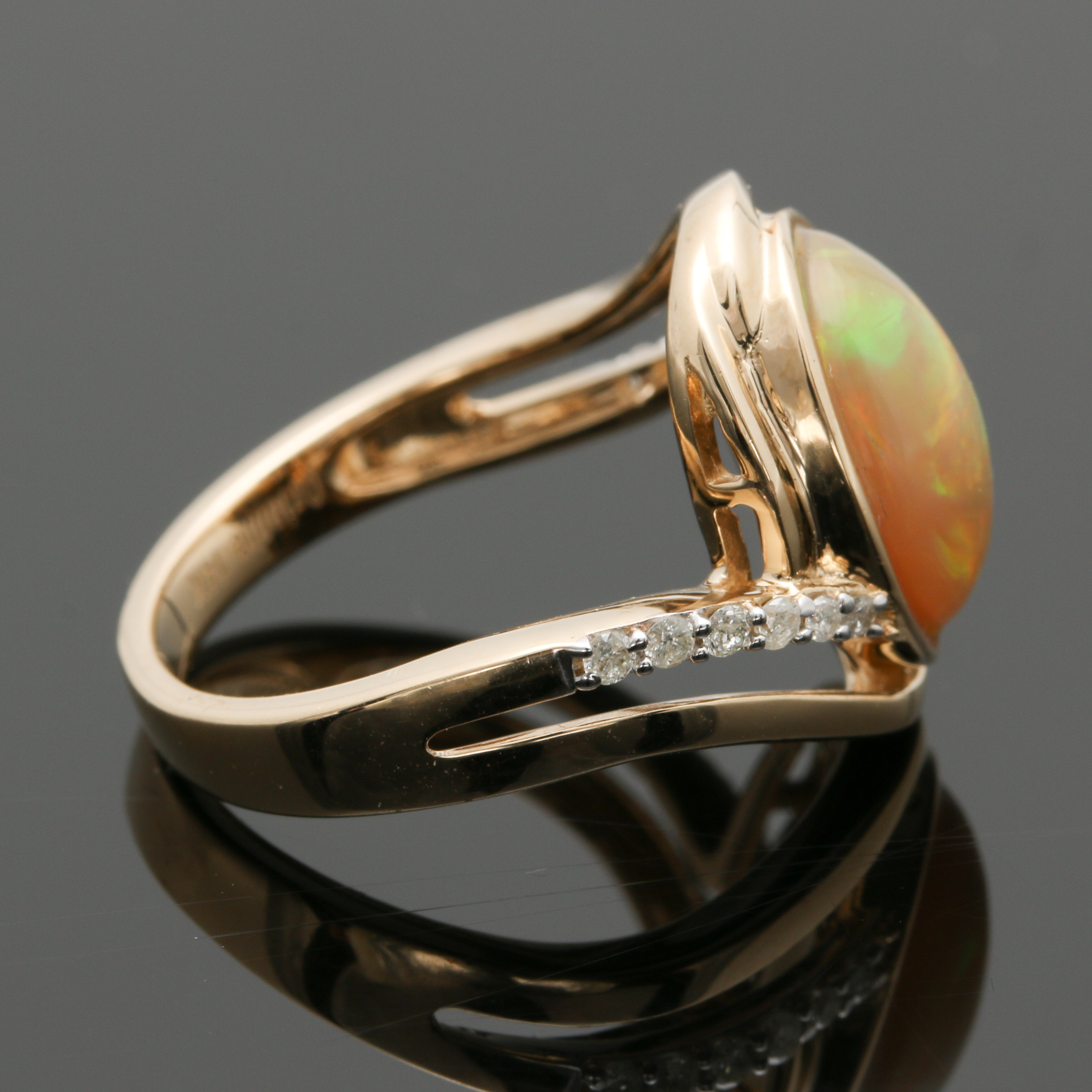 Orianne Collins 14K Yellow Gold Opal and Diamond Bypass Ring