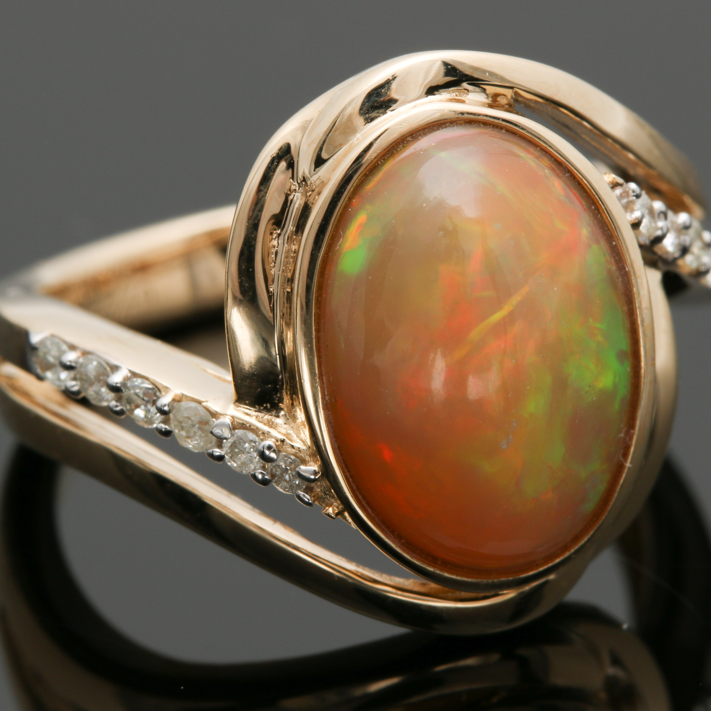 Orianne Collins 14K Yellow Gold Opal and Diamond Bypass Ring