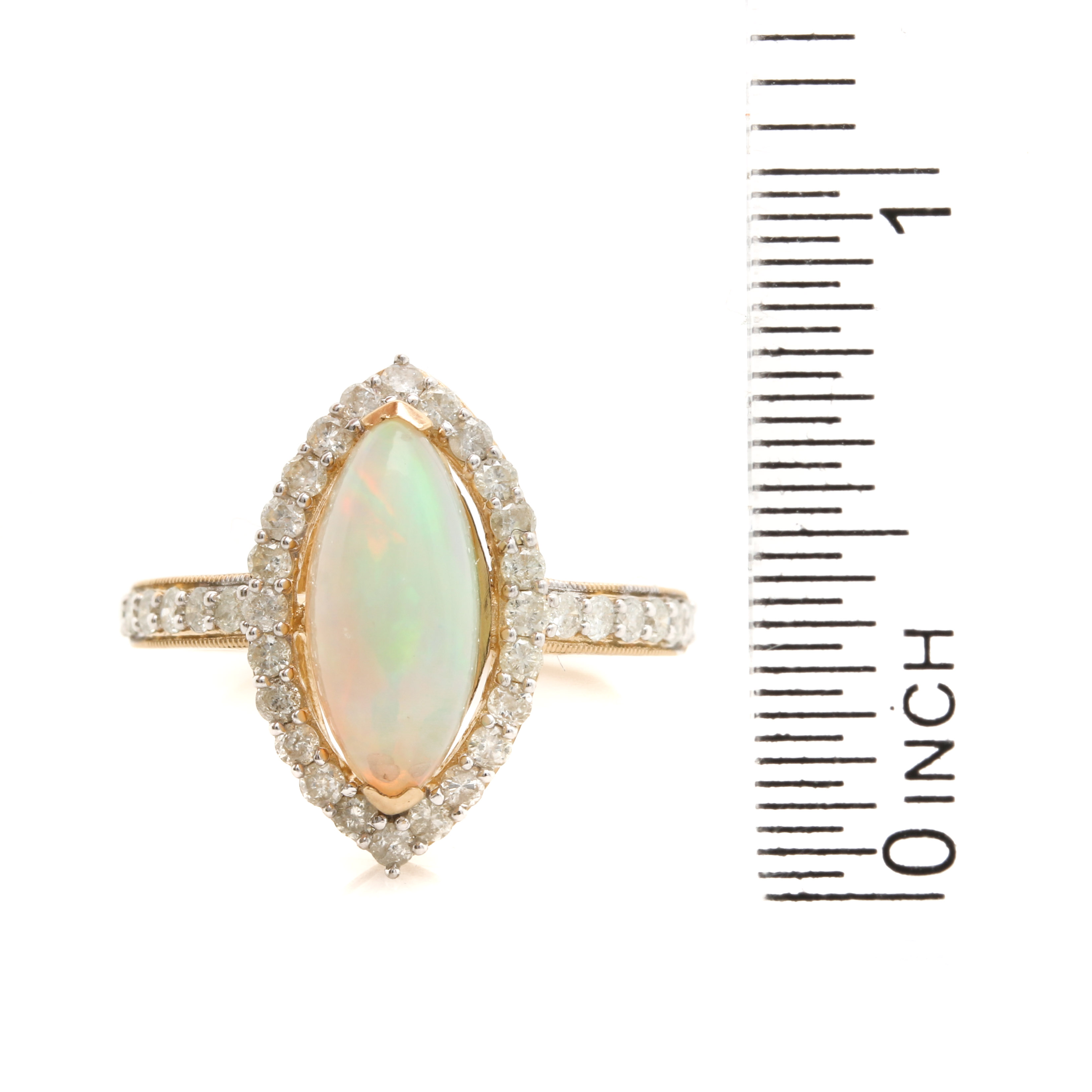 14K Yellow Gold Opal and Diamond Ring Hallmarked Orianne