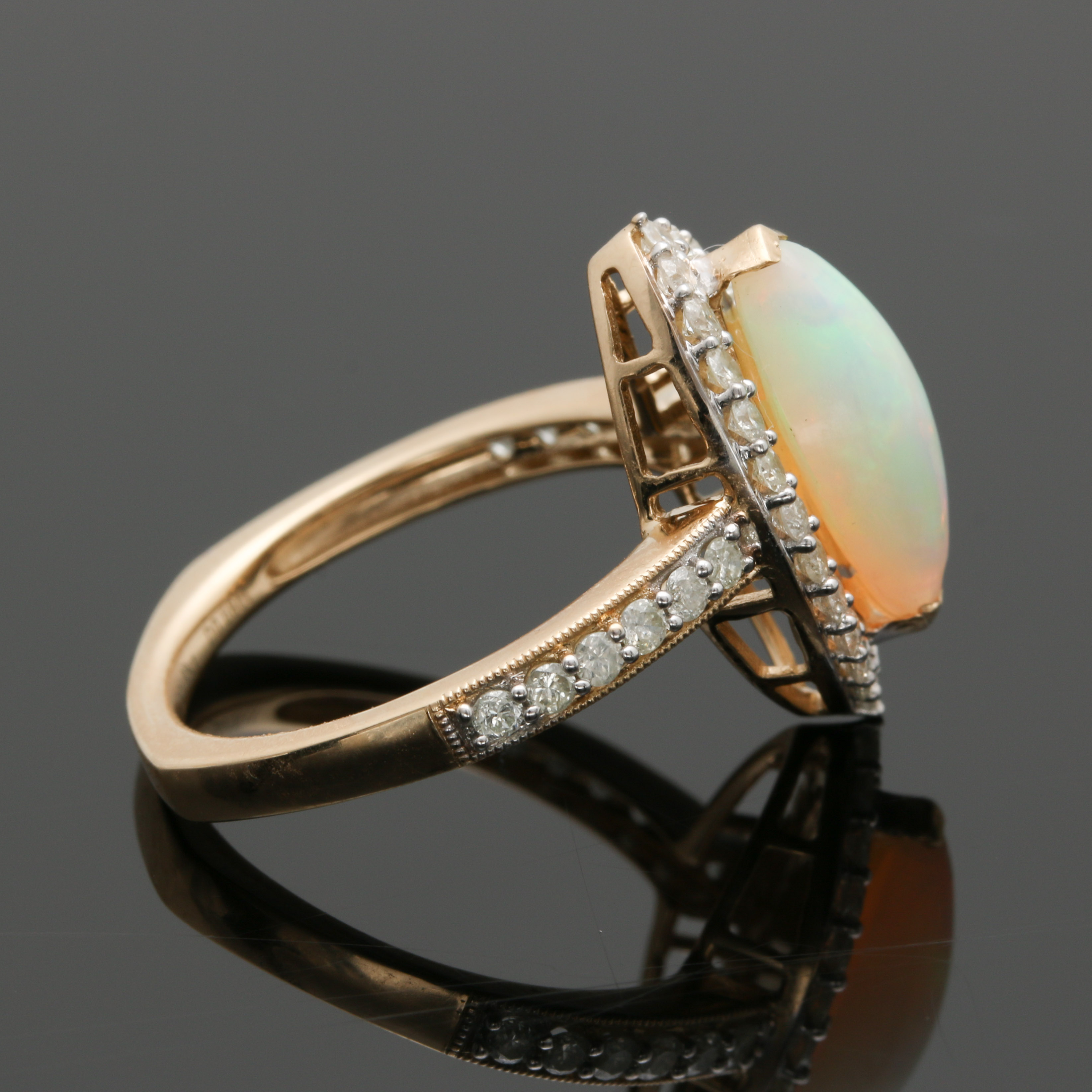 14K Yellow Gold Opal and Diamond Ring Hallmarked Orianne