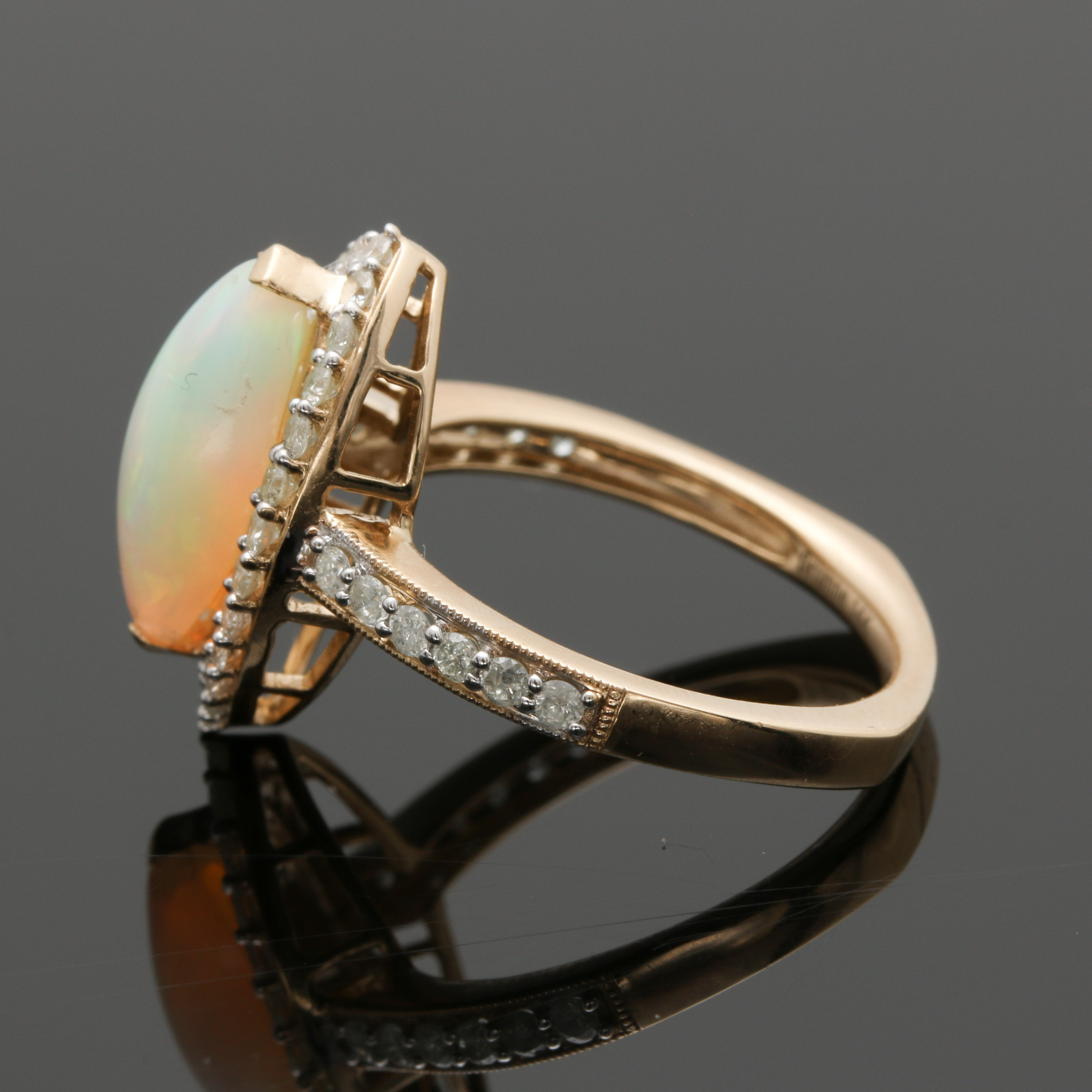 14K Yellow Gold Opal and Diamond Ring Hallmarked Orianne