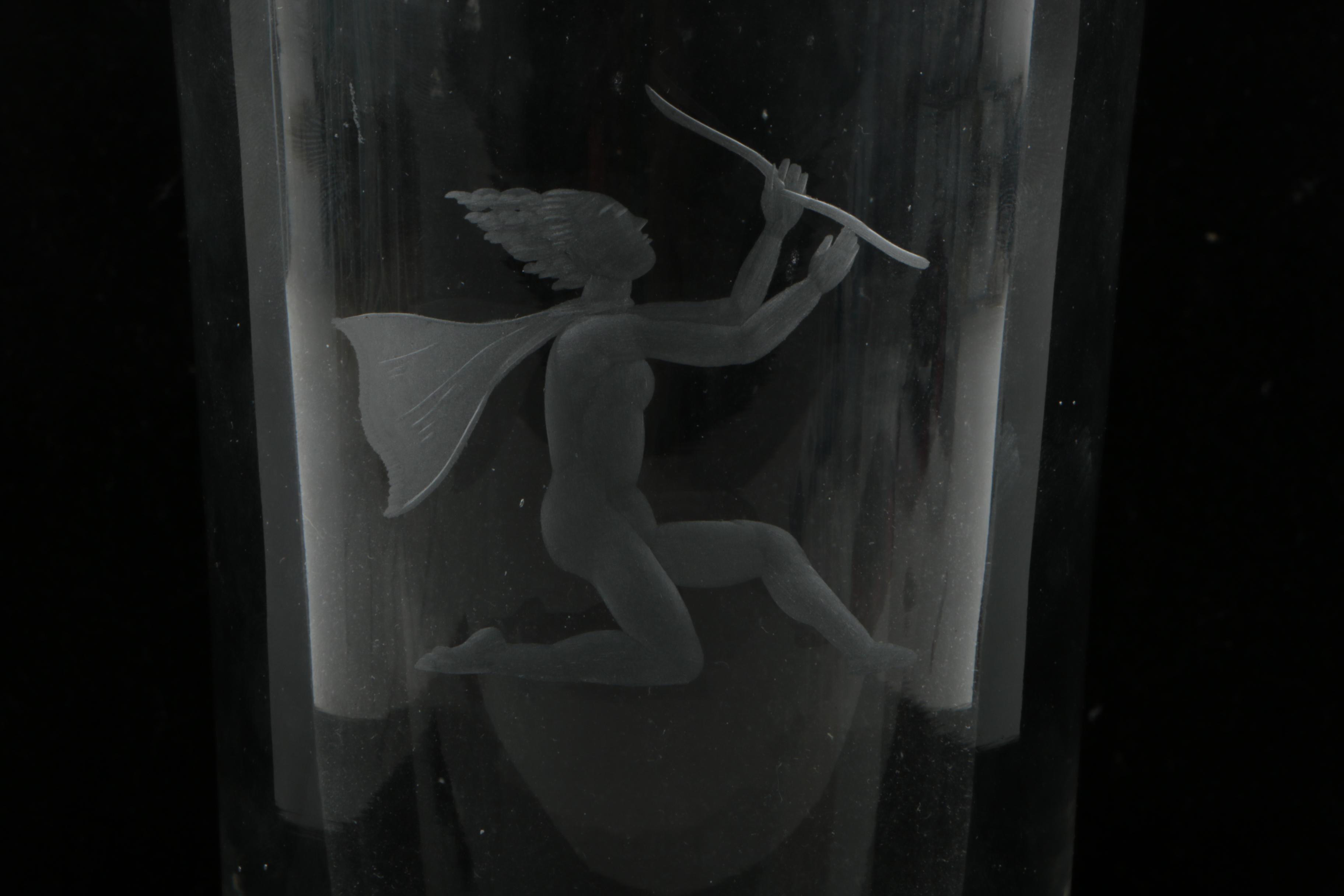 Signed Swedish Etched Crystal Deco Figural Vase